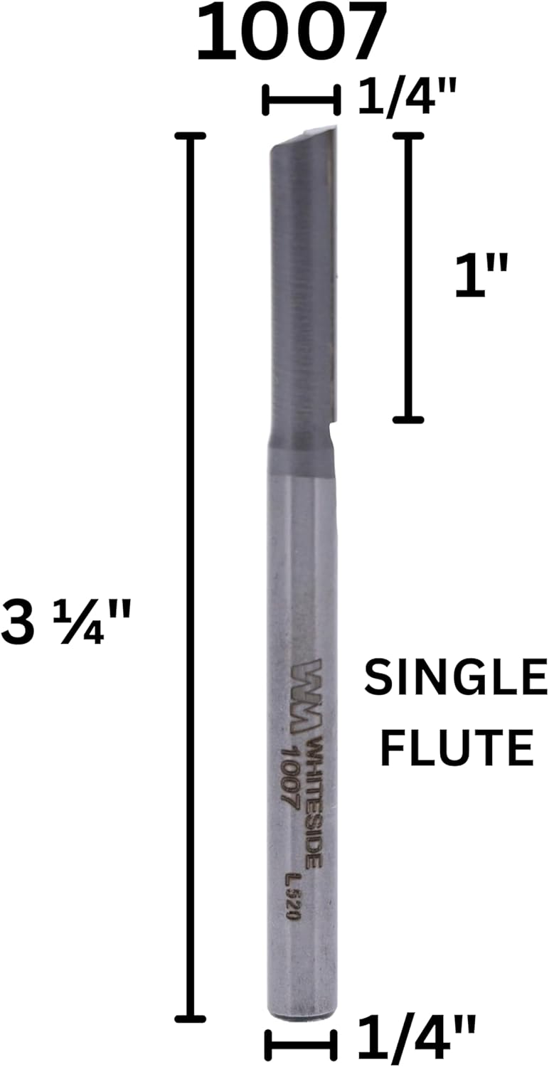 Whiteside 1007 Straight Router Bit: 1/4 Inch Cutting Diameter, 1/4 Inch Shank, 1 Inch Cutting Length