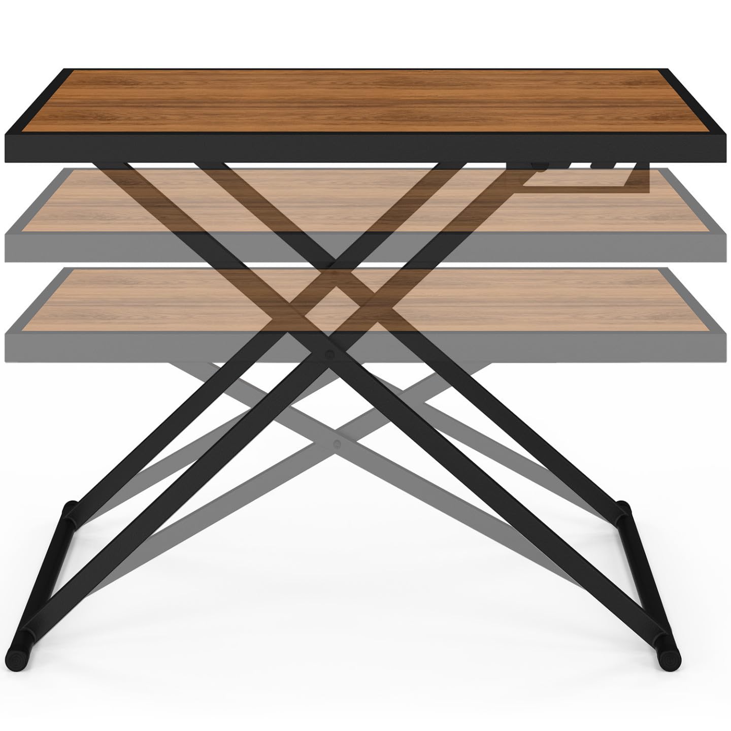 Table de Jardin à Hauteur réglable 3 Positions Olie 100 cm Métal Noir Plateau Effet Bois