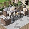 4 Pieces Patio Furniture Set Outdoor Wicker Rattan Sofa Couch with 55 Thick Comfy Cushions Swivel Rocker Chairs and Coffe Table High Back Conversation Set Garden Backyard Grey