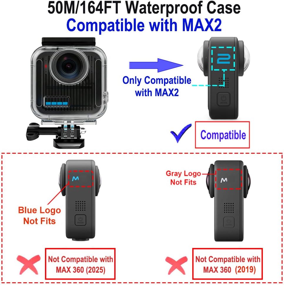 Waterproof Case for GoPro MAX2 Camera,50M/164FT Underwater Diving Housing Protective Shell for GoPro Max 2 360 Accessories (Not Compatible with MAX 360 2019/MAX 360 2025)