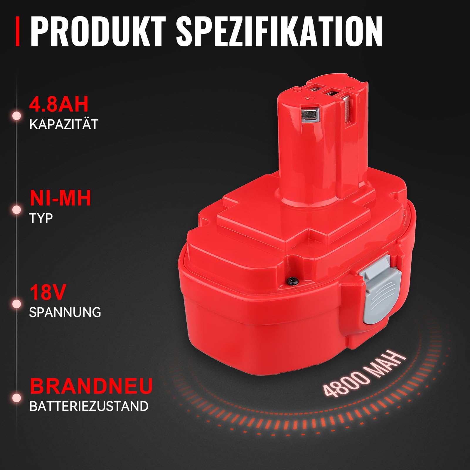 2 Stück 4,8Ah NI-MH 1822 Ersatzakku für Makita 18V Akku Kompatibel mit Makita Akku PA18 1833 1834 1835 192827-3 1928273 192829-9 193102-0 193159-1 193784-8 Werkzeug