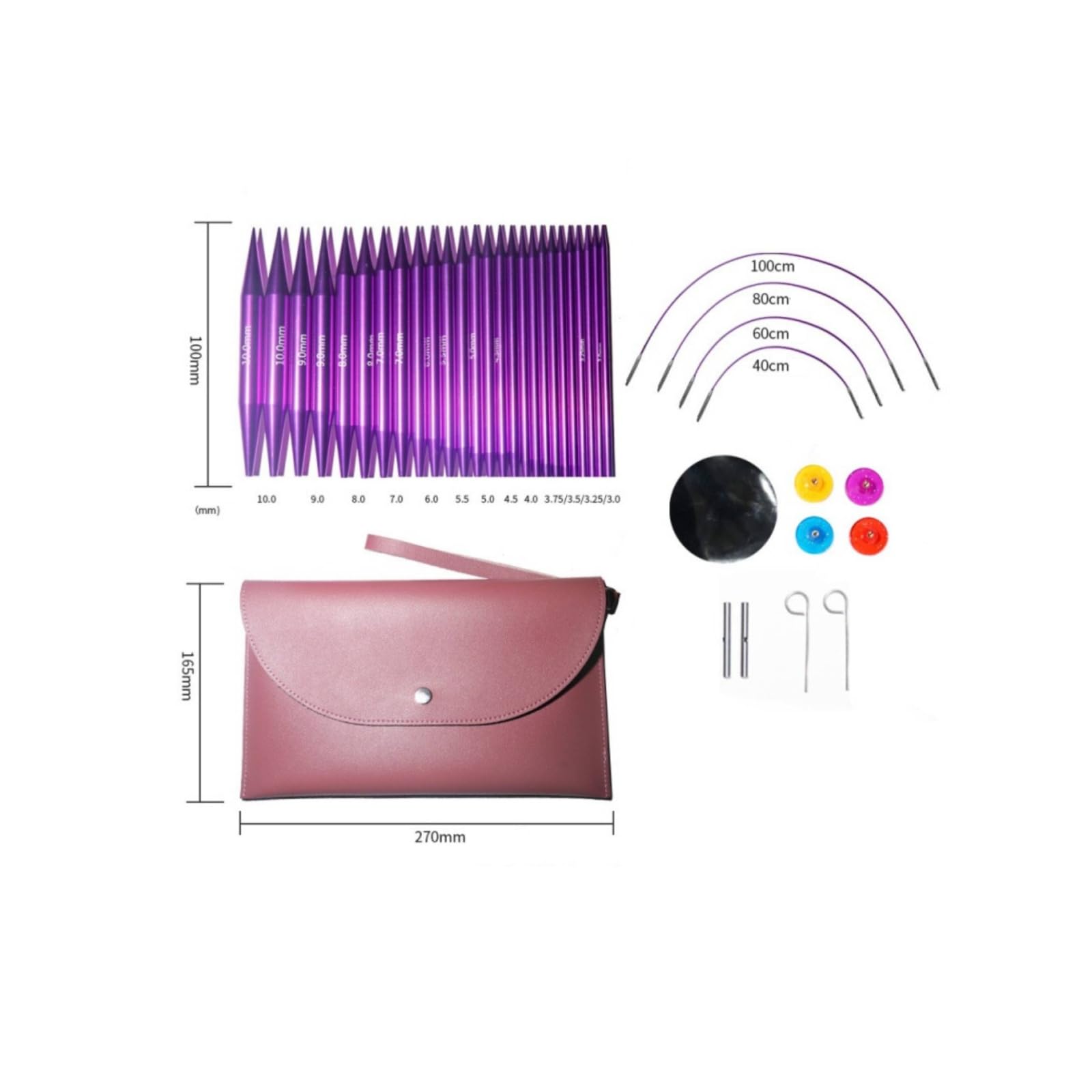 Colcolo Gancho de Tejido a Kit de Punto Juego Intercambiable Agujas Circulares Flexibles de PU y Aleación de Aluminio Ensamblaje Seguro