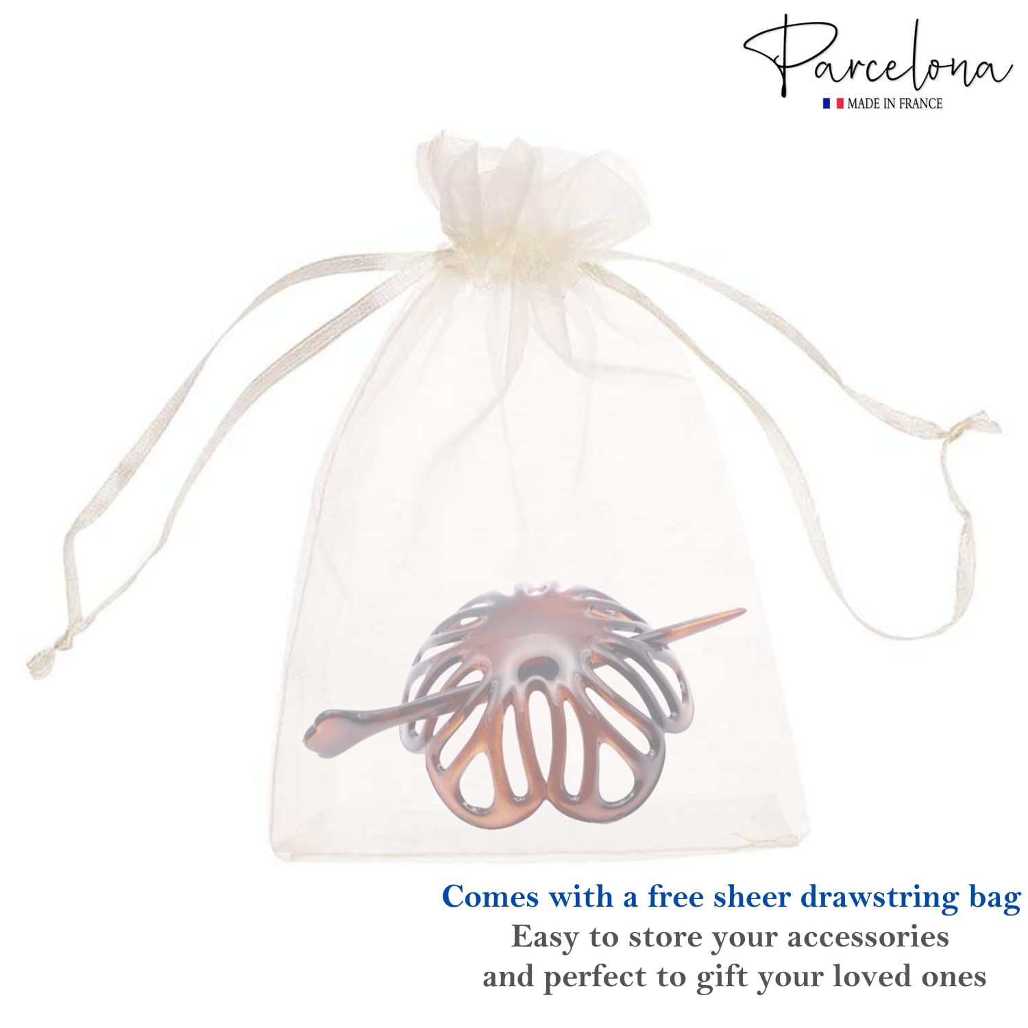 Parcelona French Radial Tortoise Shell Hair Bun Cover with Stick - 3.5 Inches Diameter by Parcelona