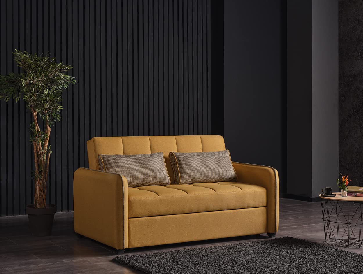 EVERGREENWEB - Divano Letto 2 posti Grigio con letto estraibile e spalliera reclinabile, Divano di design Moderno zampe di legno e cuscini in omaggio, Braccioli Slim, Materasso 140x190 - Odette