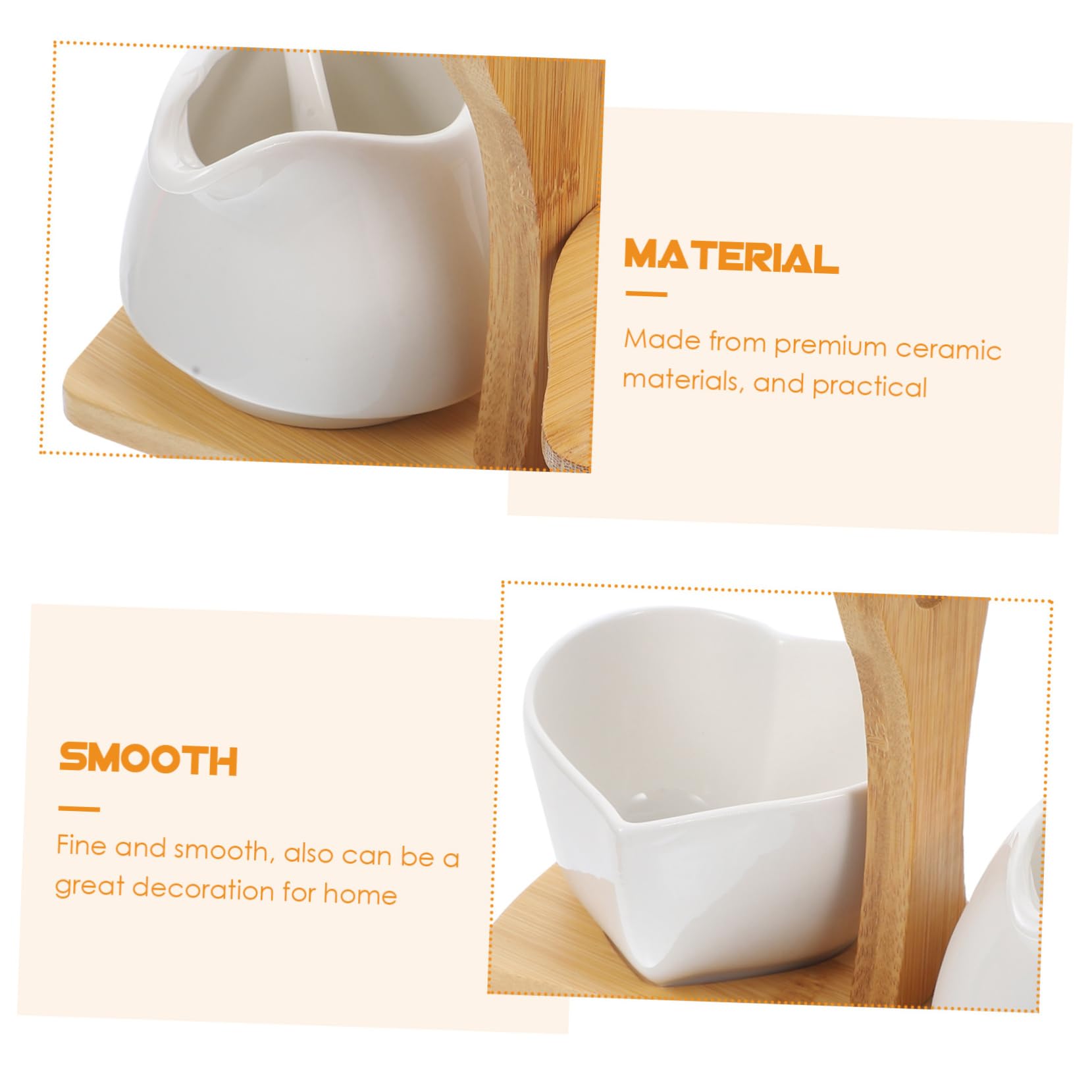 UKCOCO Azucarero y Jarra para Crema Cerámicos con Cucharilla y Bandeja de Bambú Juego para Simple y Elegante Material Cerámico Premium para Regalo y Decoración