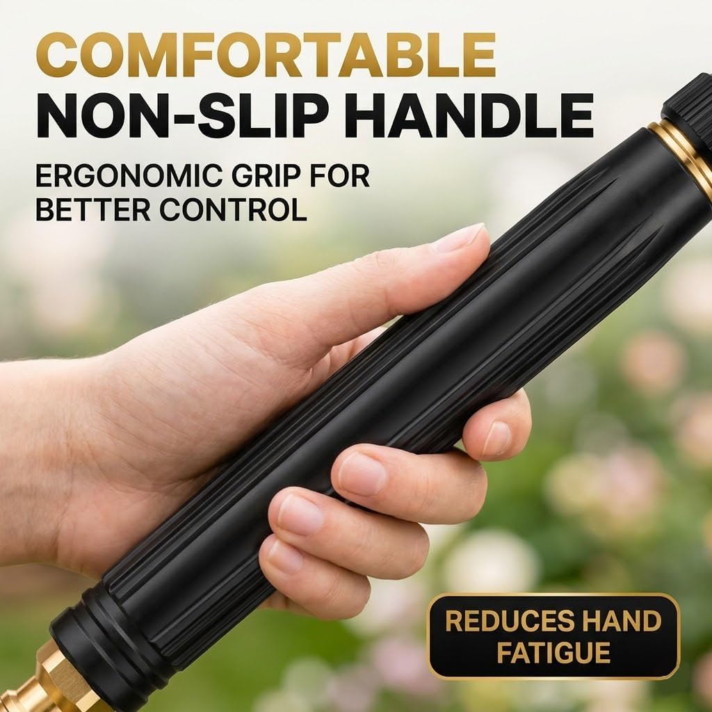 High Pressure Hose Nozzle, 2026 Upgraded All Metal Jet Sweeper Nozzle for Garden Hose, Heavy Duty Adjustable Twist Water Sprayer for Car Wash, Patio, Cleaning, Includes 2 Stainless Steel Hose Clamps