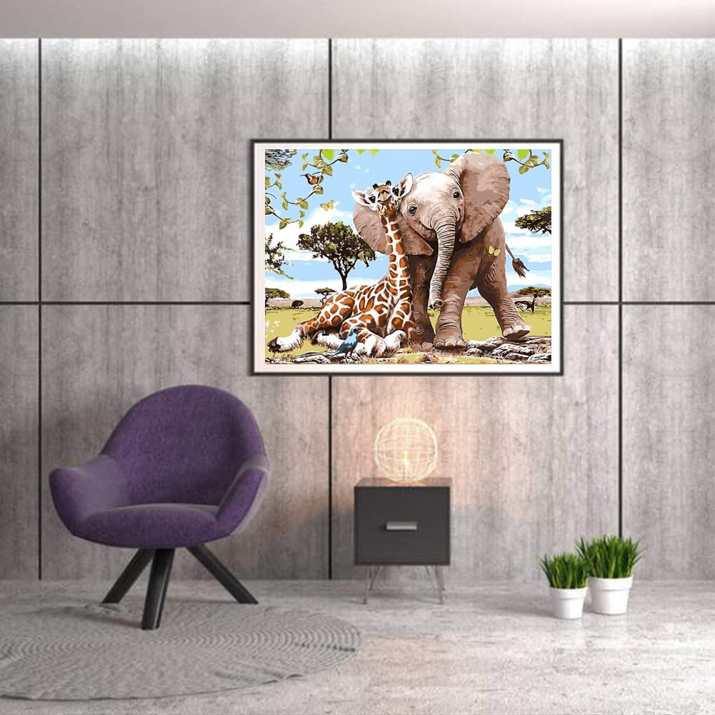 ABEUTY Malen Nach Zahlen „Zwei Elefanten“ – DIY Ölgemälde Auf Leinwand 40x50 Cm, Inkl. Rahmen & Farben