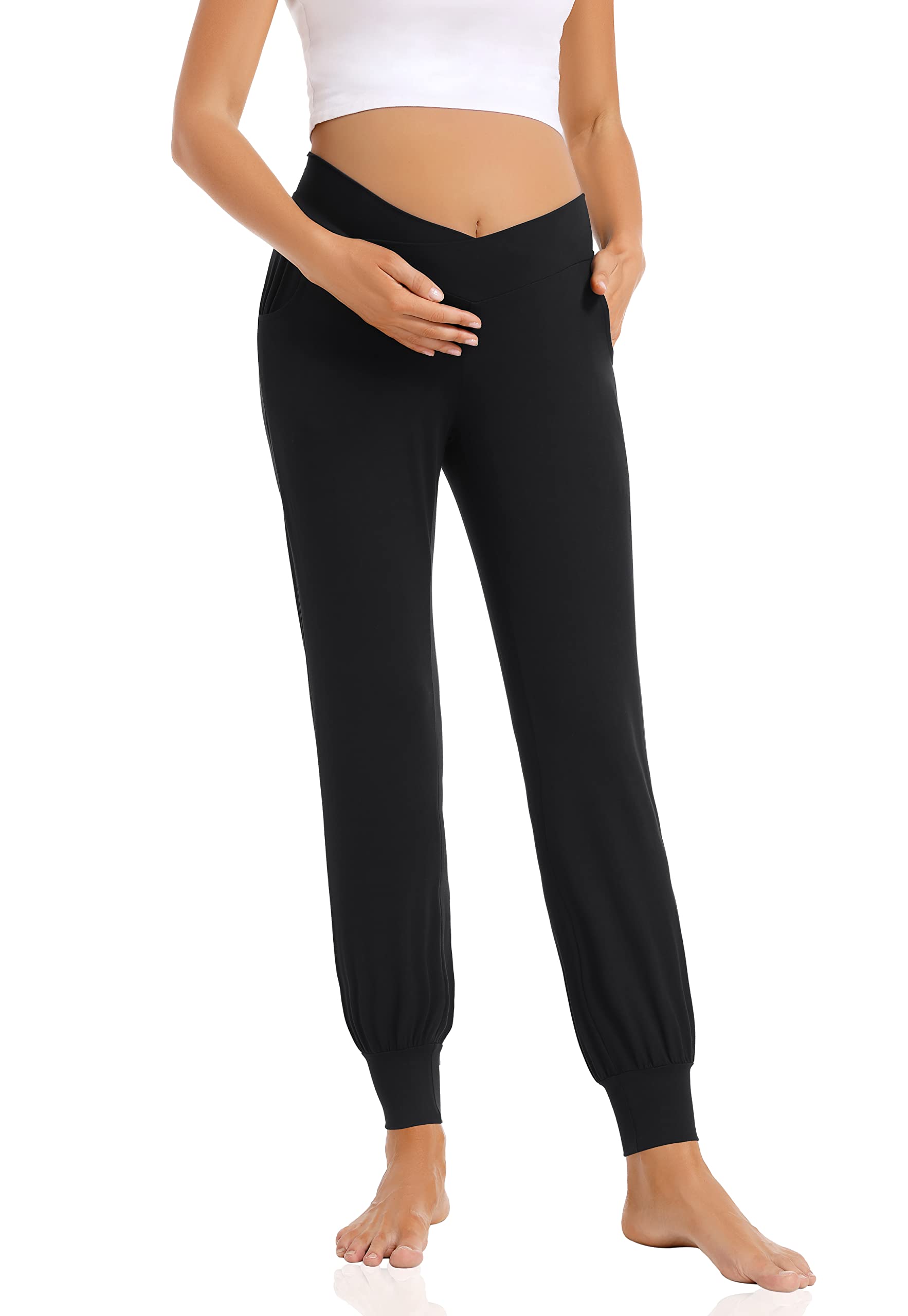 Foucome Pantalon de jogging de maternité confortable et extensible pour femme