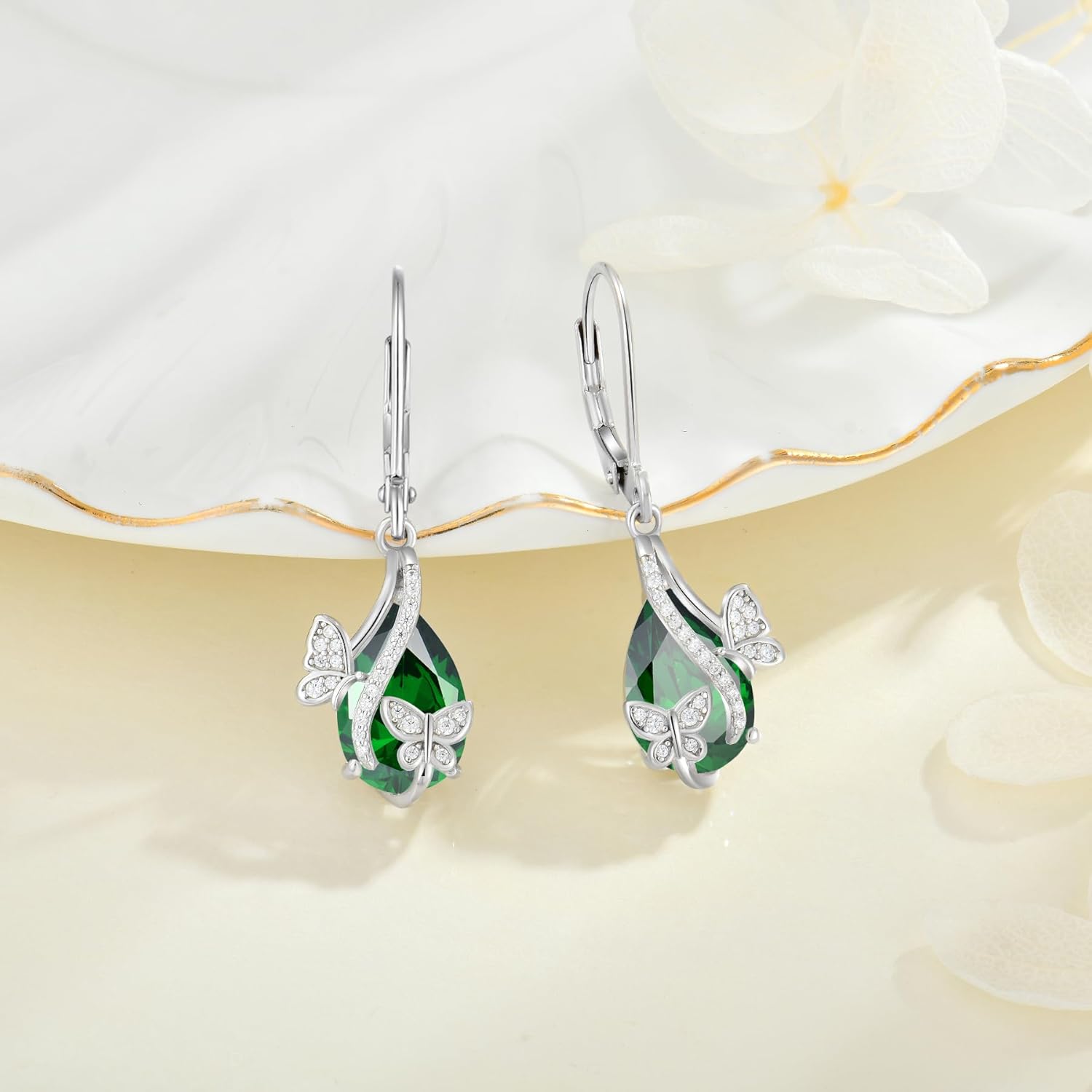 Butterfly Earrings for Women Birthstone Dangle Drop Earring 925 Sterling Silver 5A Cubic Zirconia Jewelry Mother's Day Anniversary Christmas Birthday Gifts for Her - Image 4