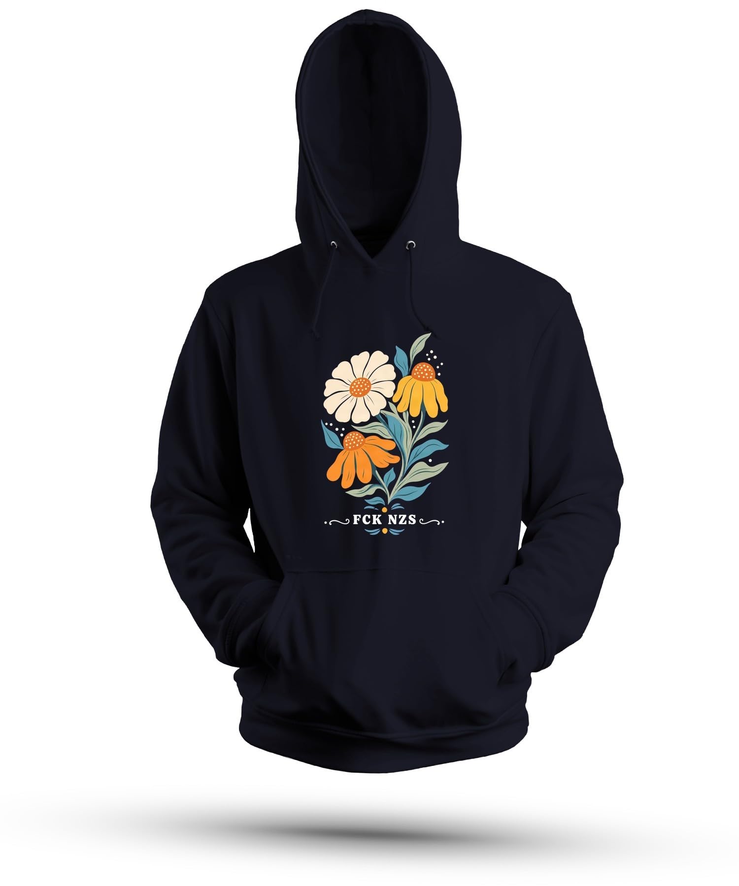 Bluza z kapturem w stylu vintage, słonecznik, granatowa, L