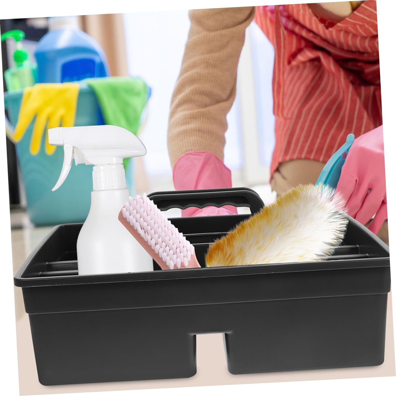 Paniers de Rangement Design Étanche Lot de 2 Poignées en Plastique Compartiments Multifonctions et Organisation pour Produits de Nettoyage