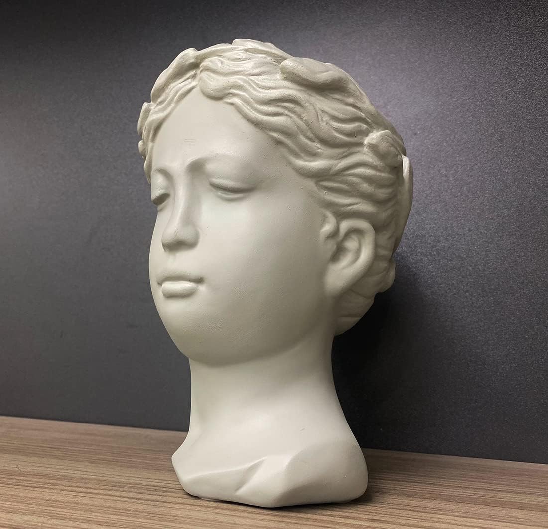 Greek Goddess Head Vase, Female Bust Statue Planter Flower Pot for Home Garden Decoration (Beige)