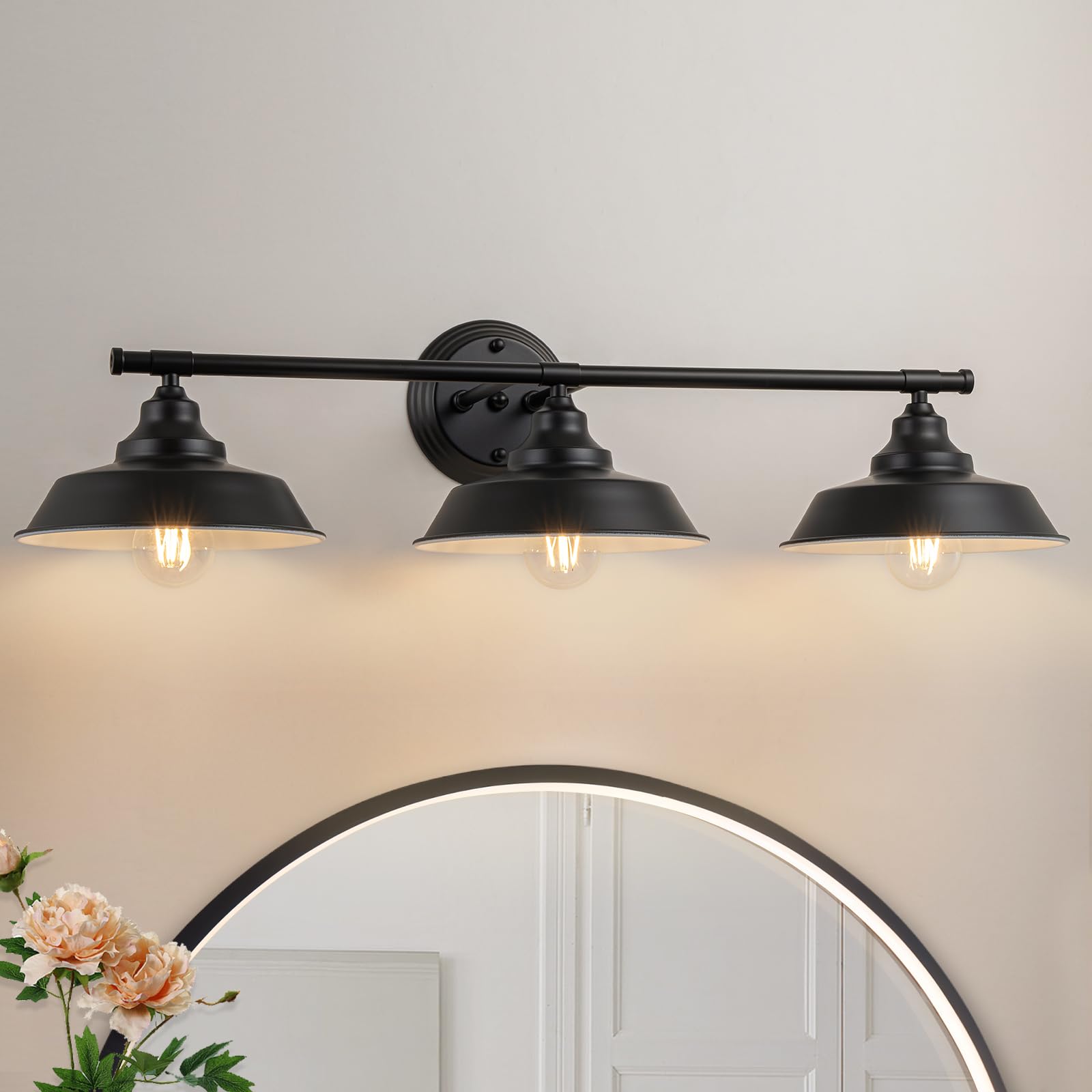GoYeel Bathroom Vanity Light Fixtures Over Mirror 32 3-Matte Black Wall Sconce Lighting 3 Lights Rustic Farmhouse Vanity