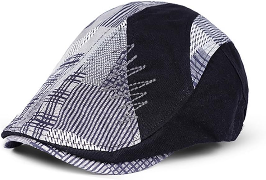 Beret Hat for Men, Vintage Cotton Adjustable Newsboy Flat Cap with Buckle, 56-59cm