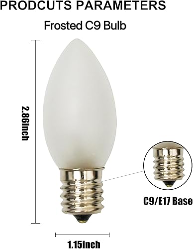 Miniatura 2 de Bombillas de repuesto C9 de Navidad, bombilla de Navidad blanca esmerilada, luz nocturna blanca para interiores y exteriores, patio, Navidad, fiesta