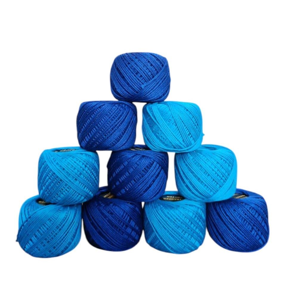 Foliam Crochet Thread Set of 10 Ball Crochet Cotton Thread Yarn for Knitting and Craft Making (Dark Blue & Royal Blue)-picture-17