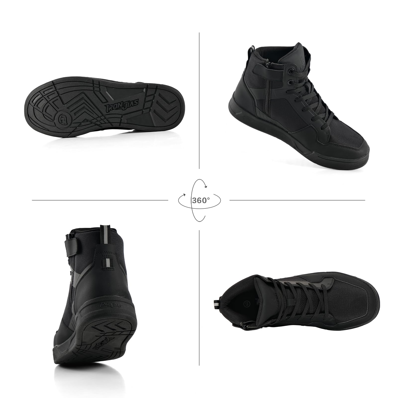 IRON JIA'S Scarpe Moto Uomo Stivali Moto Adatti a Tutte Le Stagioni, Impermeabili Antiscivolo Traspiranti alla Moda e Comodi Nero