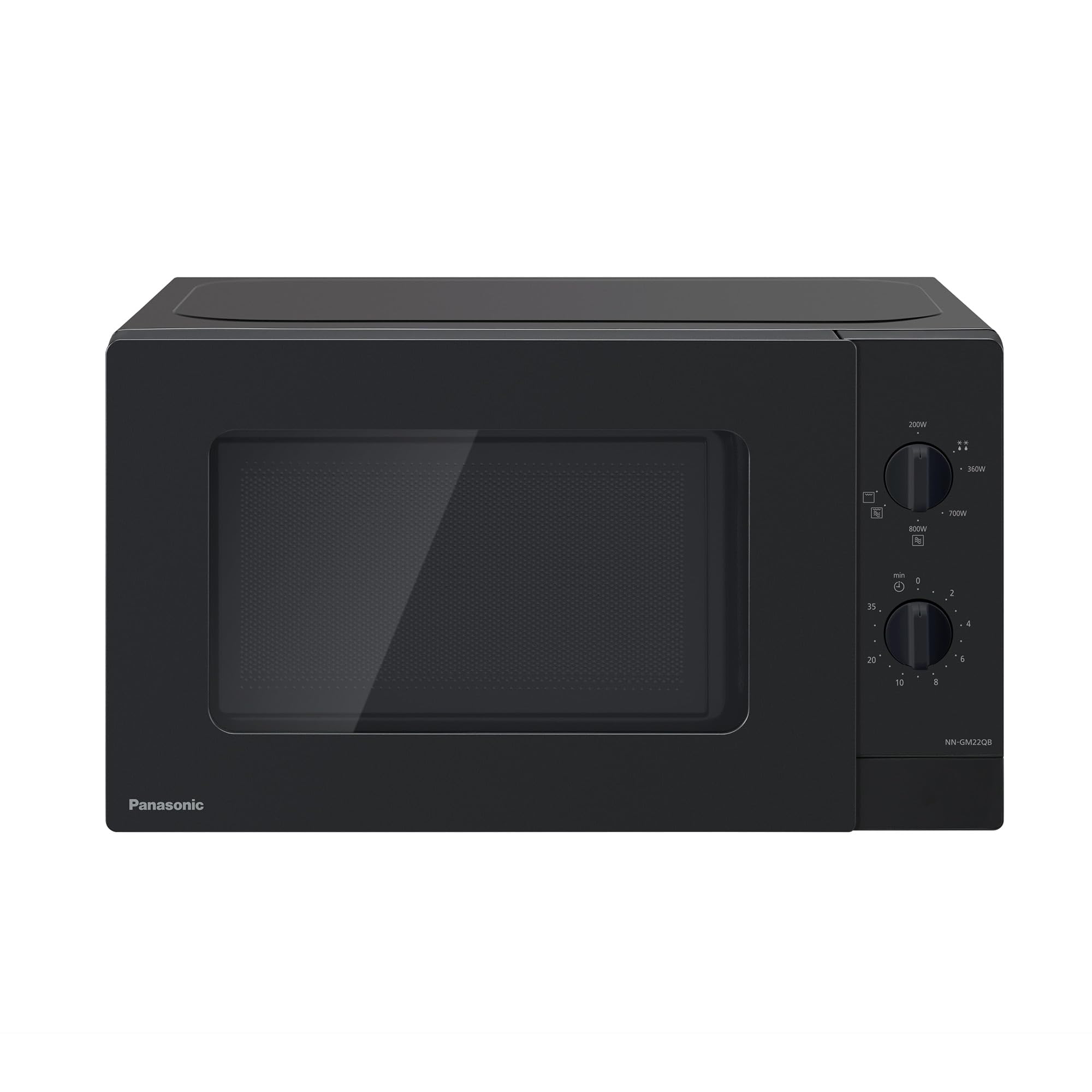 Panasonic NN-GM22QBEPG 20L Grill-Mikrowelle mit Glasplatte und Gitterrost, 800 W, 1000 W Grill, Auftaueinstellung, Drehregler, Quick 30, Timer, Schwarz