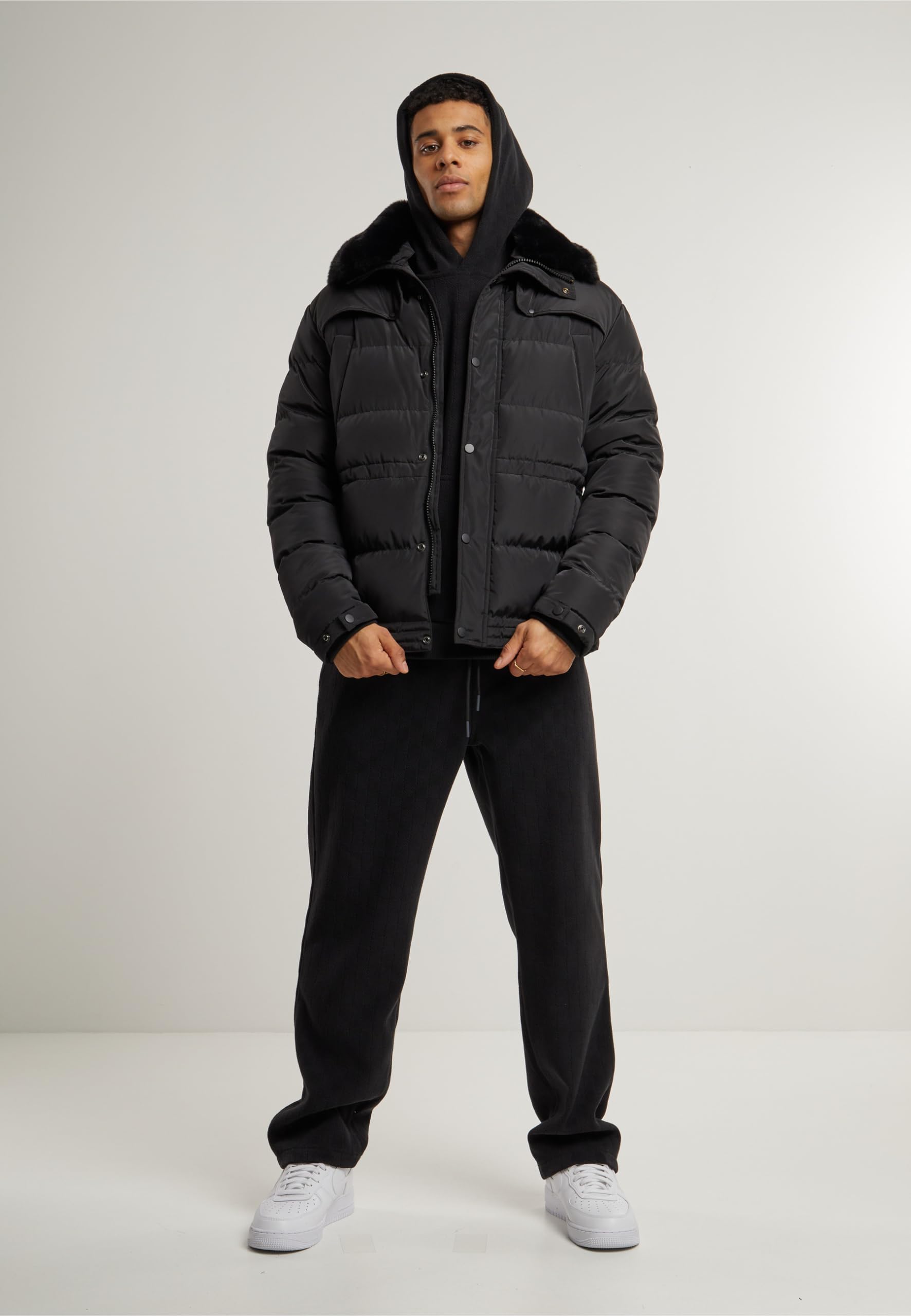 Urban Classics Męska bluza z kapturem, żakardowa, aksamitna, oversize, swobodny sweter z kapturem z aksamitu żakardowego, oversize fit, czarny, S