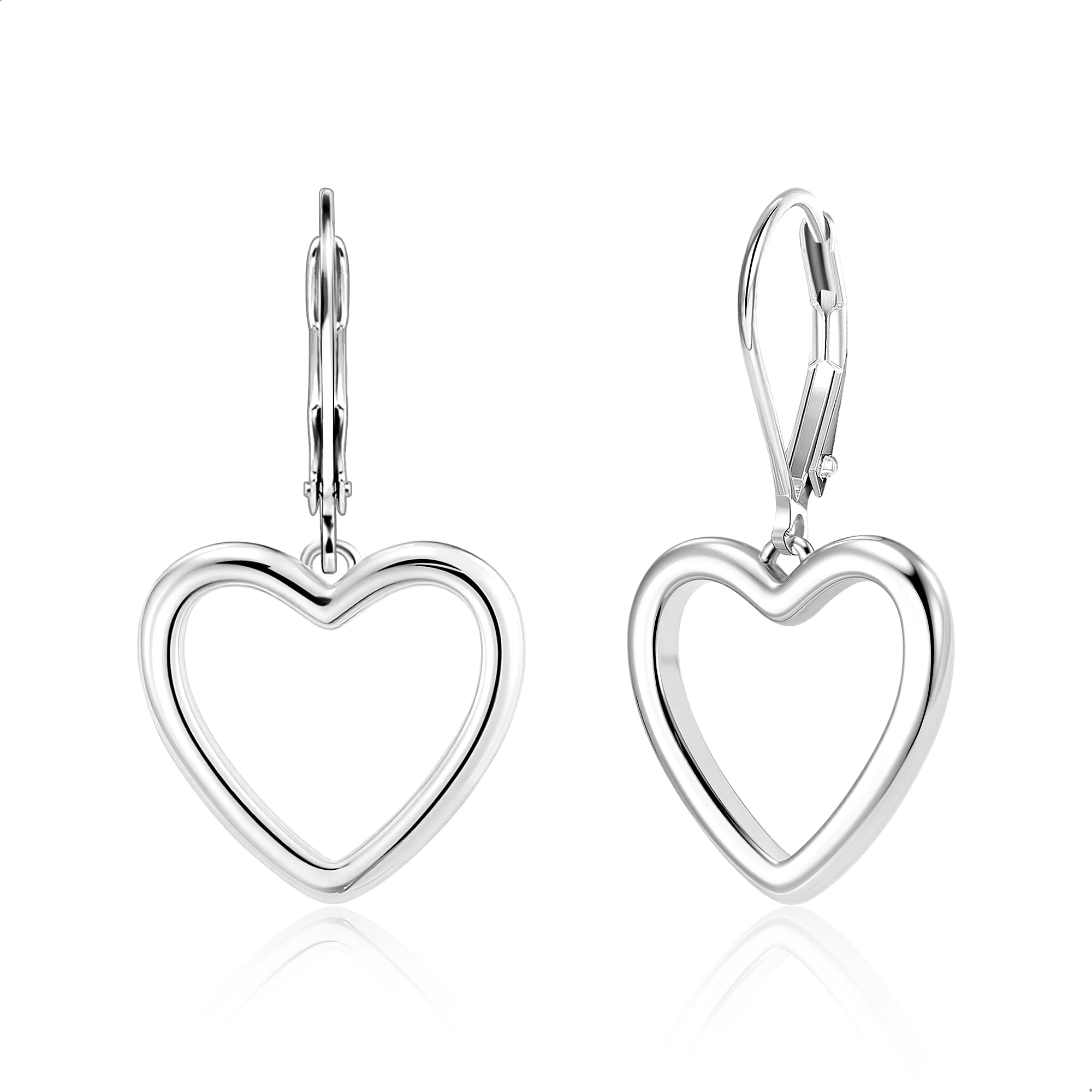 Sterling Silver Heart Earrings for Women 14K Gold Plated Openwork Love Heart Dangle Earrings Drop Hypoallergenic Leverback Huggie Hoop Earing for