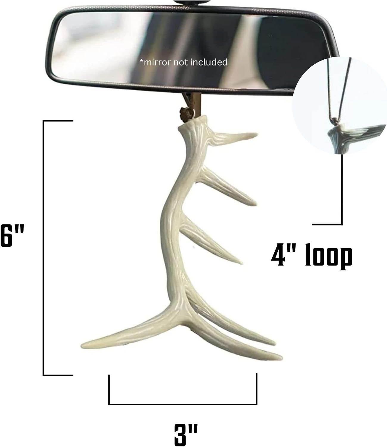Elk/Deer Antler Rearview Mirror Charm for Cars & Trucks - Authentic-Looking Hunting & Outdoors Decor - Hanging Resin Antler Accessory for Hunters (Bleached Bone Elk Shed)