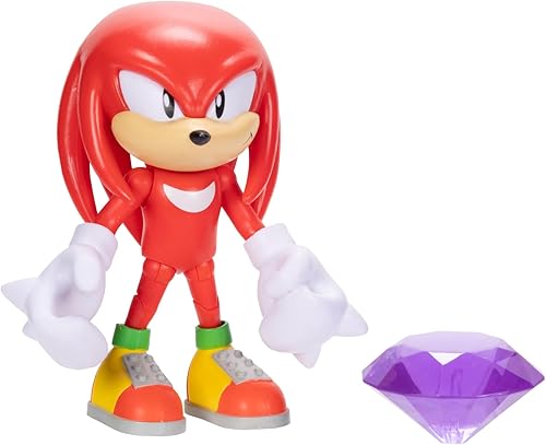 Miniatura 3 de Sonic the Hedgehog Figura de acción Knuckles de 4 pulgadas con accesorio de esmeralda del caos morado. A partir de 3 años (con licencia oficial de
