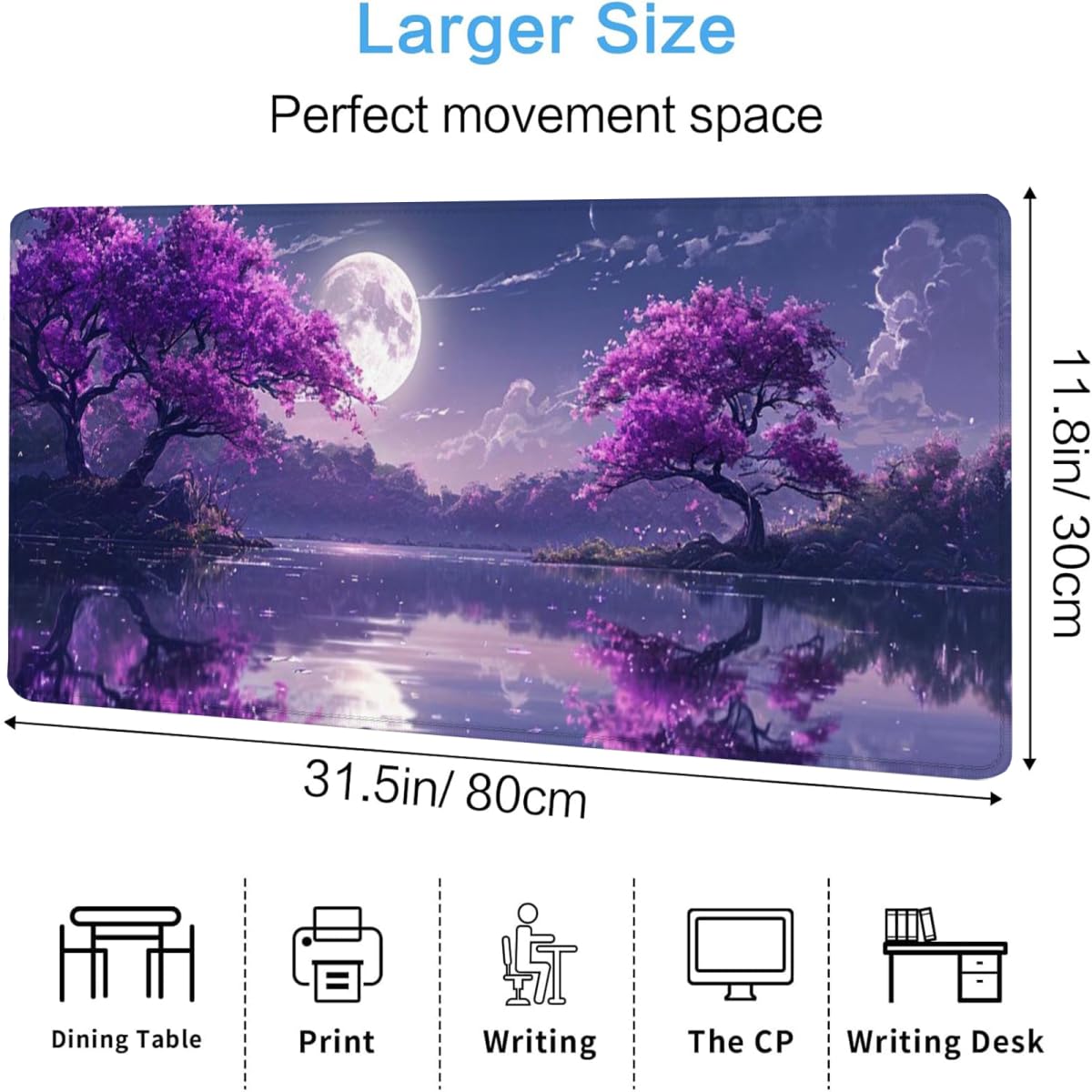 Podkładka pod mysz 1000 x 500 x 3 mm duża podkładka pod mysz księżyc podkładka do gier XXL, drzewo myszy antypoślizgowa gumowa podstawa zmywalna wodoodporna podkładka pod biurko na laptopa biuro