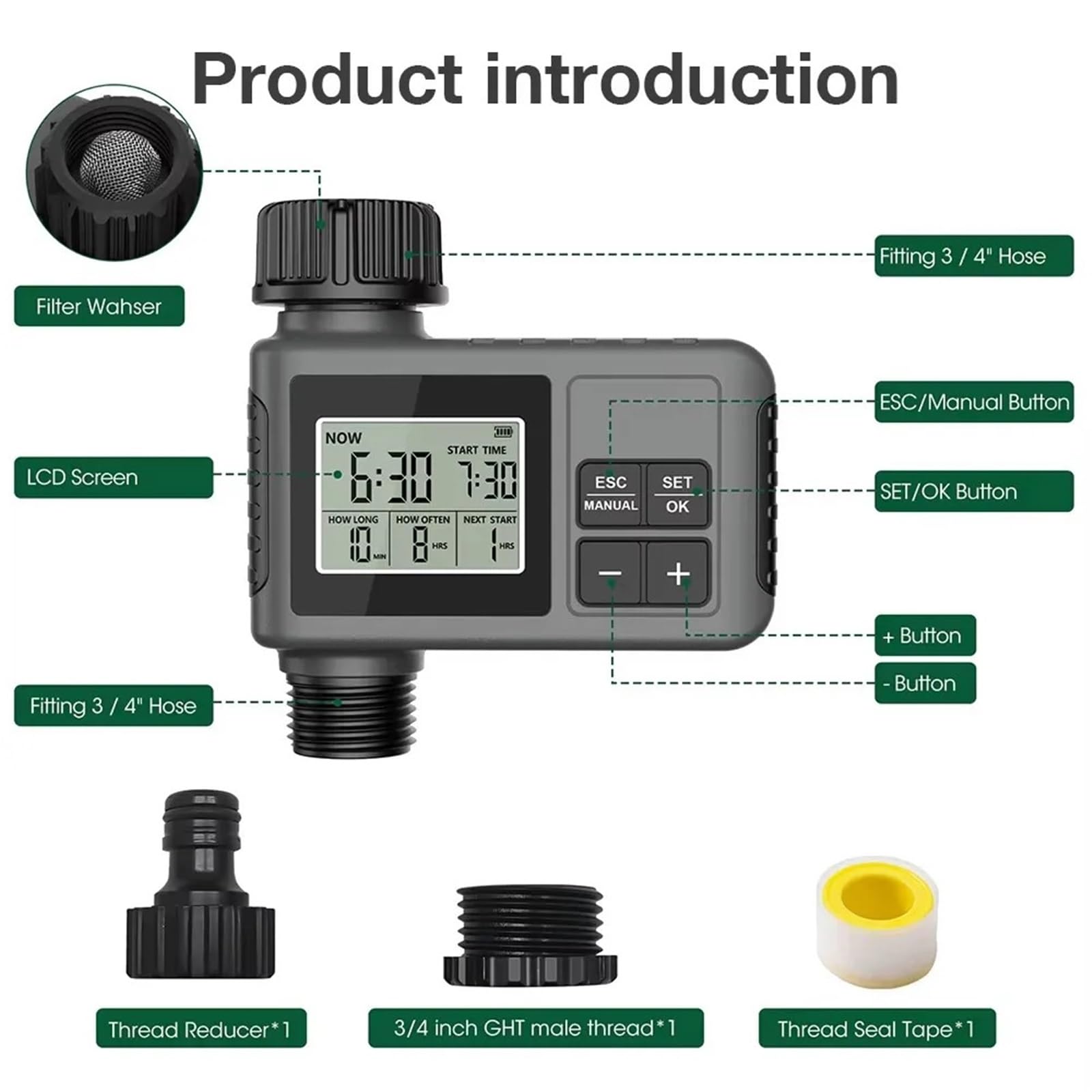 1 pz. di irrigazione a pioggia regolabile con controllo di programmazione automatico del timer digitale for l'irrigazione(1 Outlet-B)