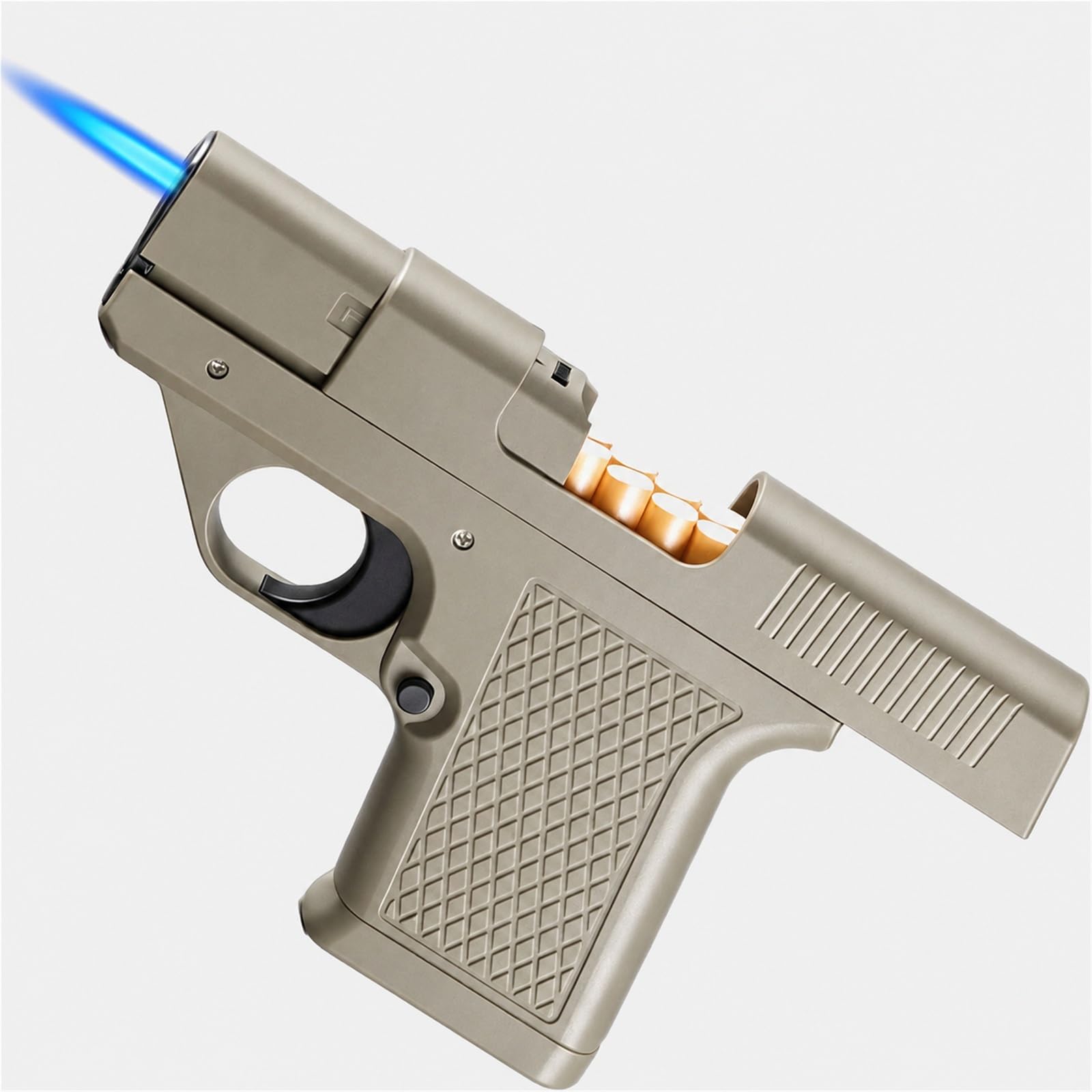 Windproof Jet Torch Lighter—Refillable Butane, Tactical-Style Cigarette Case Lighters—A Gift for Men, Fathers, Husbands, or Boyfriends(fuel not included)(Brown)