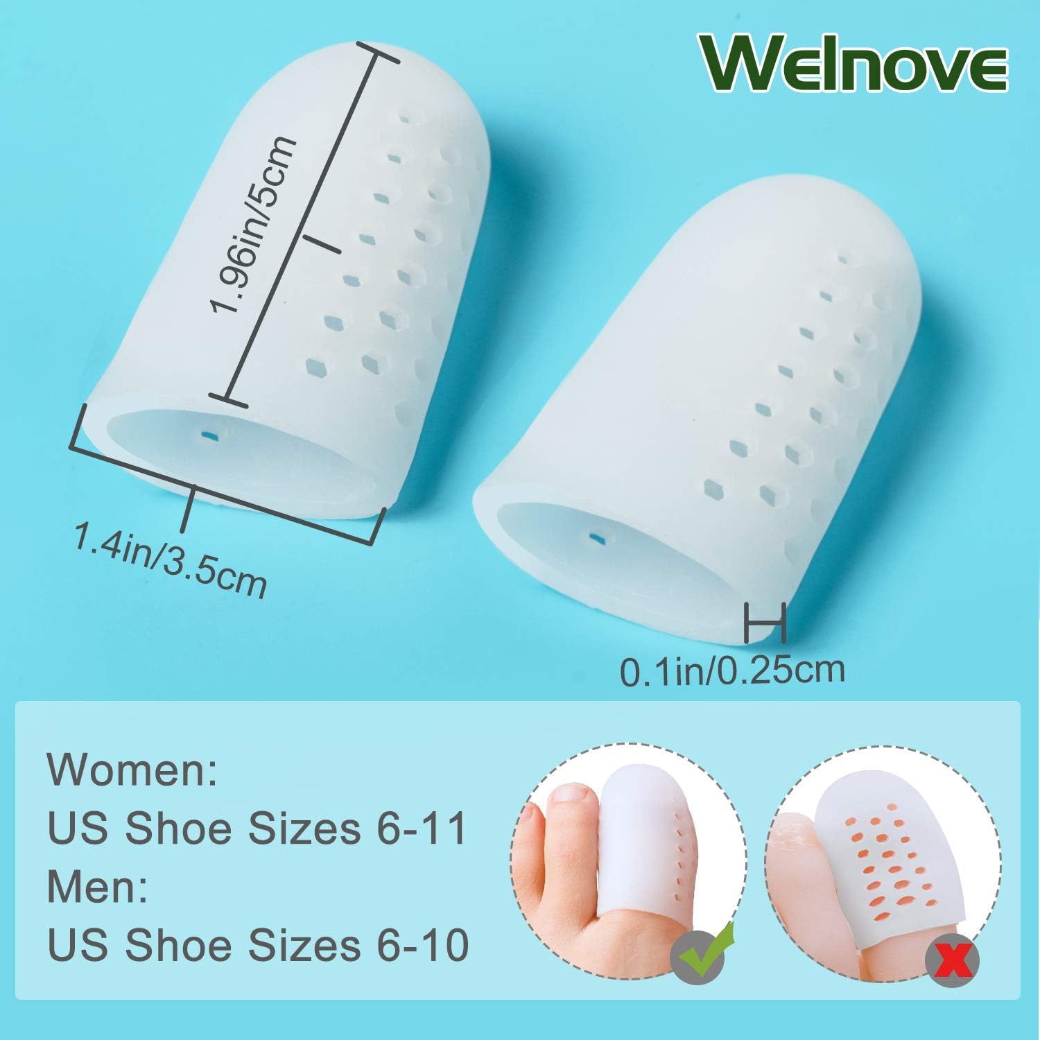 Welnove Big Toe Caps Gel Toe Protector 10 Packs with Breathable Hole, Great for Cushion Toe and Provides Pain Relief from Corns, Blisters, Missing or Ingrown Toenails for Women and Men