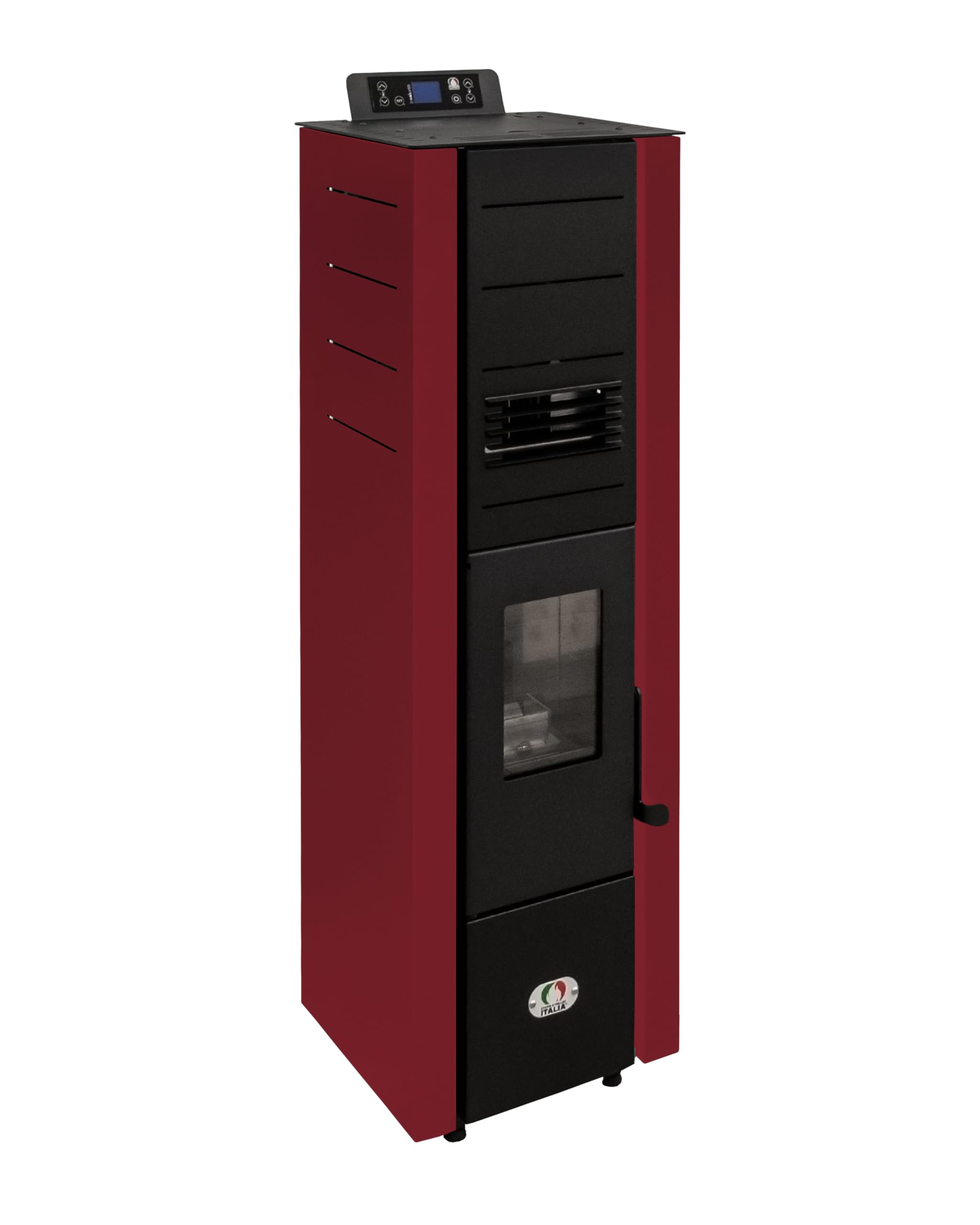 STUFE A PELLET ITALIA Colonna 10 kW | estufa de pellets eficiencia 85% calienta 80 m² diseño supercompacto programable 5 velocidades y niveles de potencia 24 meses garantía rojo
