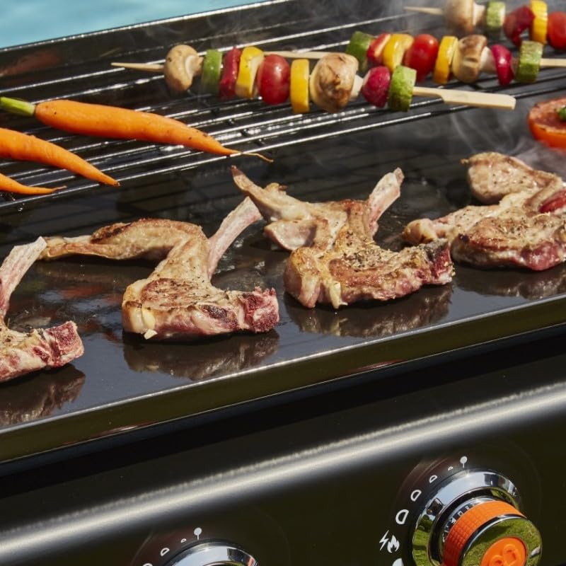 BRASERO BY FAVEX - Plancha Silvia IIG 3 Feux - Plaque fonte émaillée 6 mm Fabriquée en France - 7,5 kW - Surface de cuisson 67 x 34 cm - Jusqu'à 10 convives - Noir