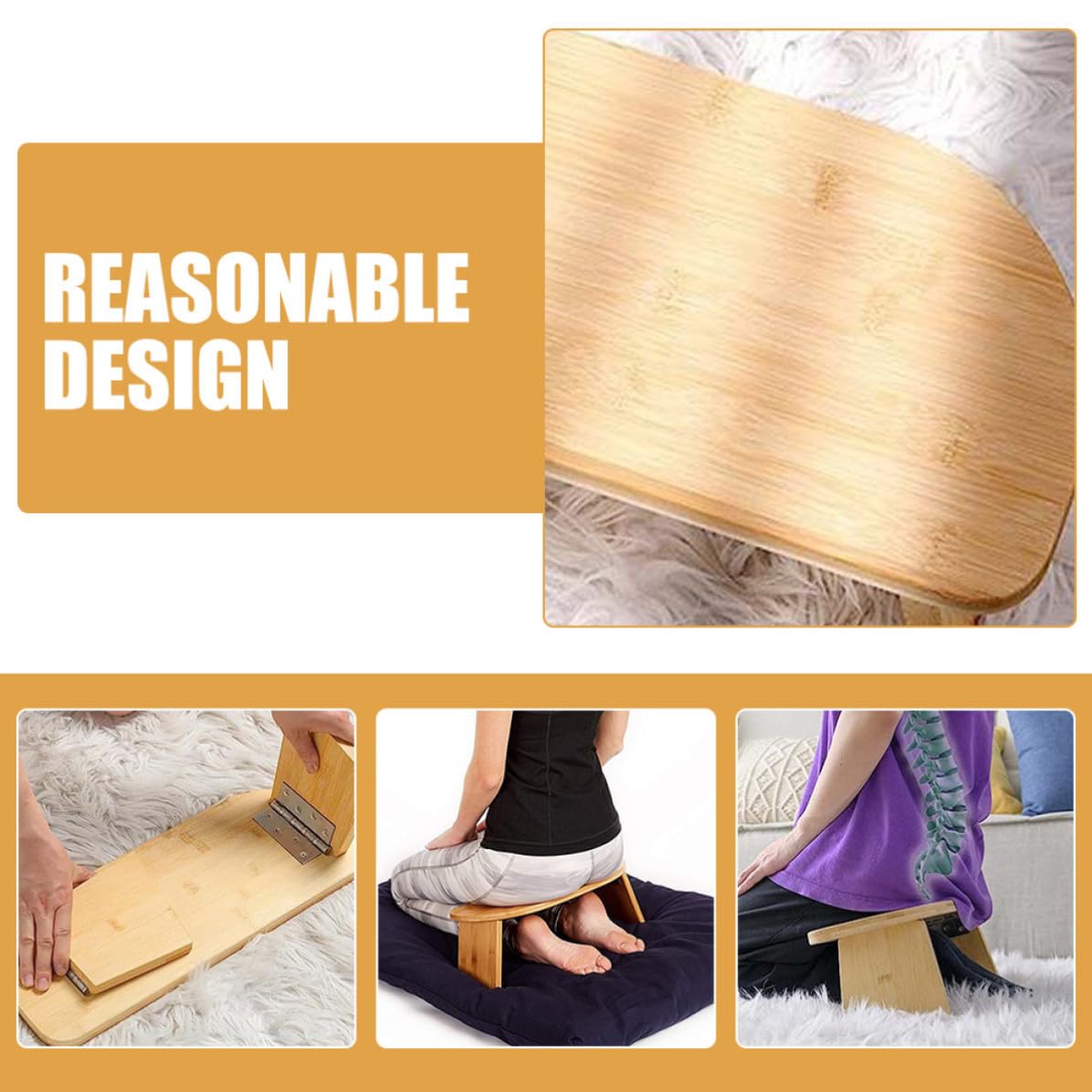 TOYANDONA Banco de Meditación de Bambú Plegable para Yoga y Arrodillarse