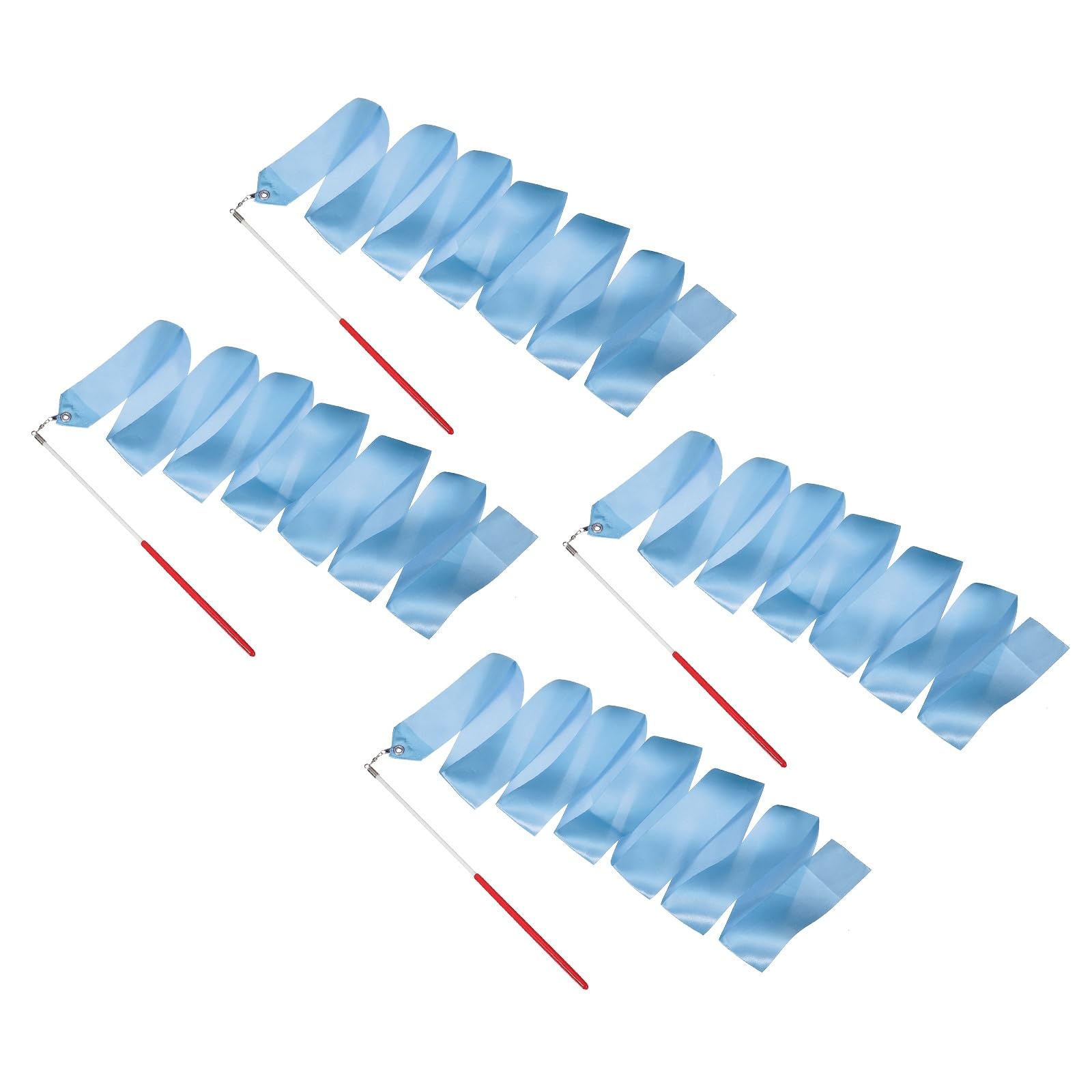 YELARXI 4 Pcs Dance Ribbons, 78.7" Gymnastics Ribbon Streamers, Rhythmic Dance Twirling Sticks with Non-Slip Red Wand -Fitting for (Gymnastics/Talent Shows/Artistic/Party) Light Blue