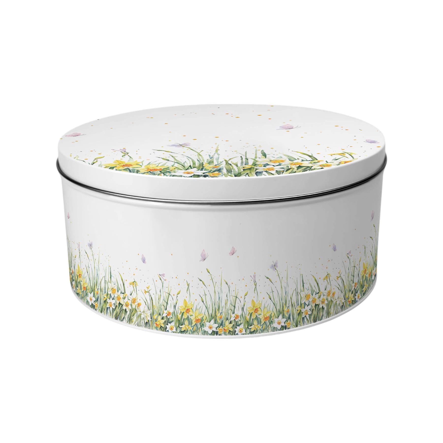 Purely Home Yellow Springtime Daffodils Large Cake Tin - Floral Homeware Gifts Round Metal Storage Container For Baking 23 X 10Cm