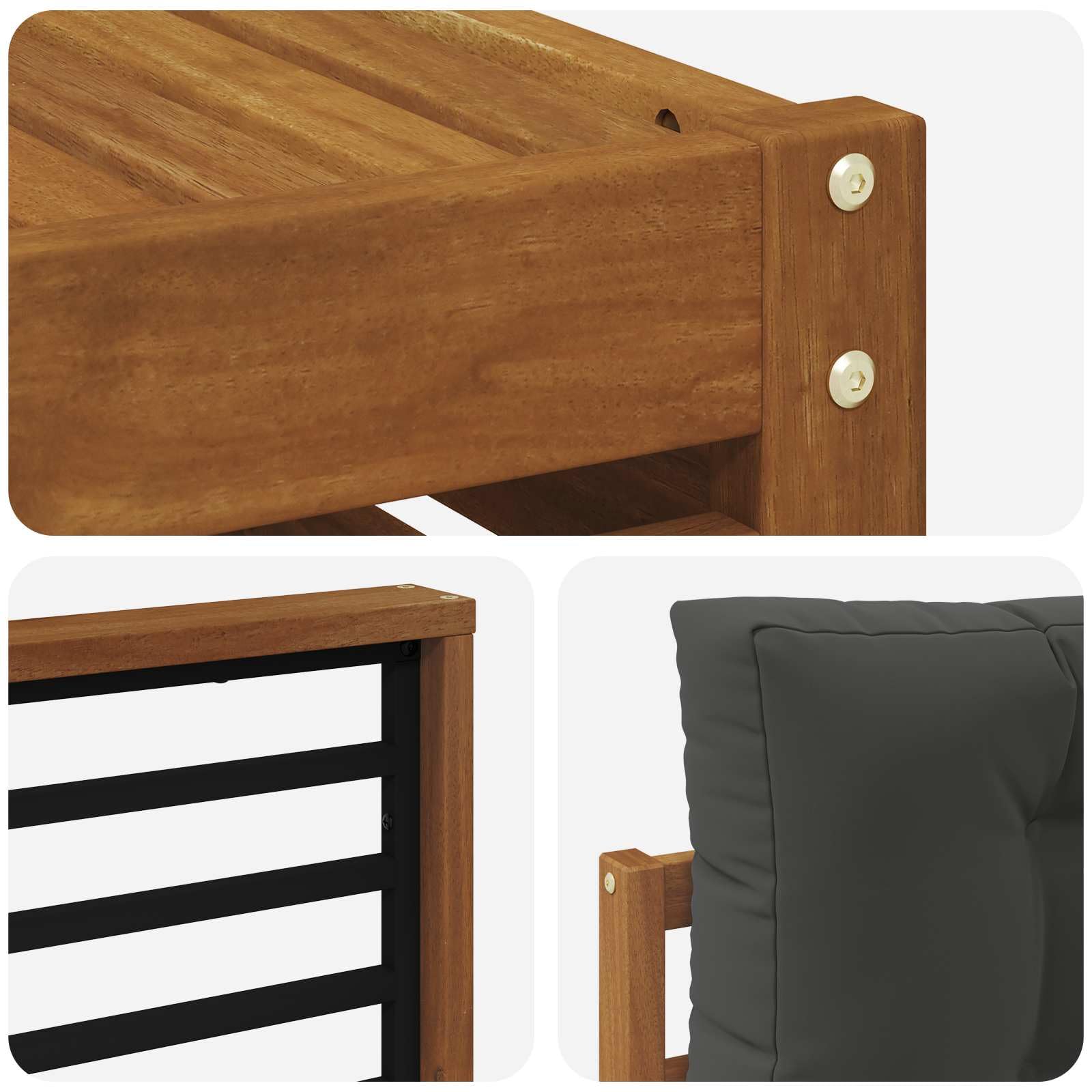 Modułowa sofa outdoorowa zestaw z litego drewna akacjowego z poduszką, 6-częściowy w kolorze naturalnym i antracytowym