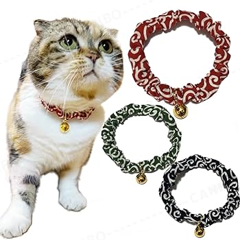 Amazon | キャンリボ 猫 首輪 シュシュ シンプル 唐草 レッド L