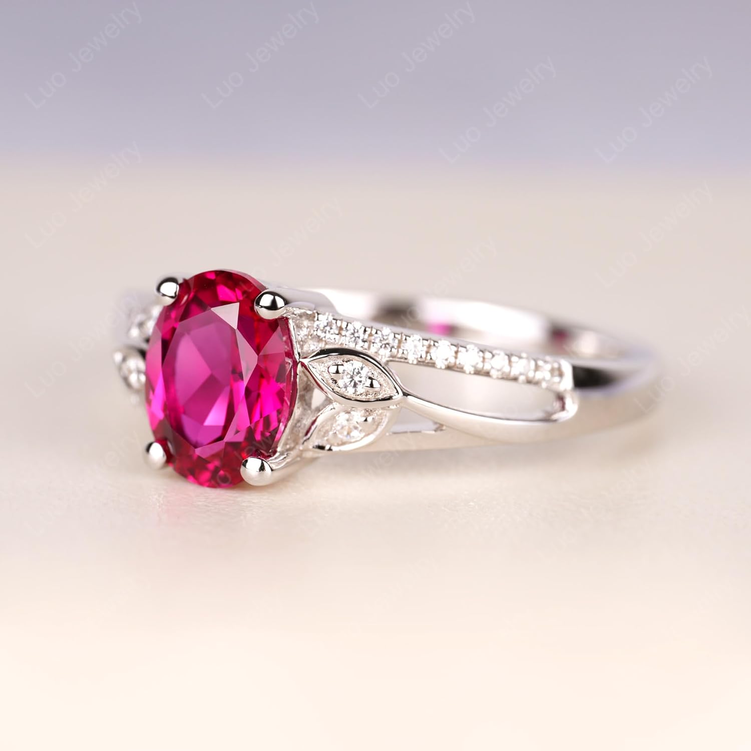 925 Sterling Silver Oval Shaped 8X6 MM Gemstone Ring Leaf Engagement Ring for Women Jewelry - Image 3