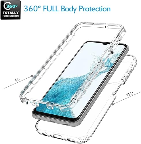 Miniatura 3 de Funda de teléfono para Galaxy A23 4G, SM-A235M con protector de pantalla de vidrio templado, carcasa protectora de cuerpo completo transparente de