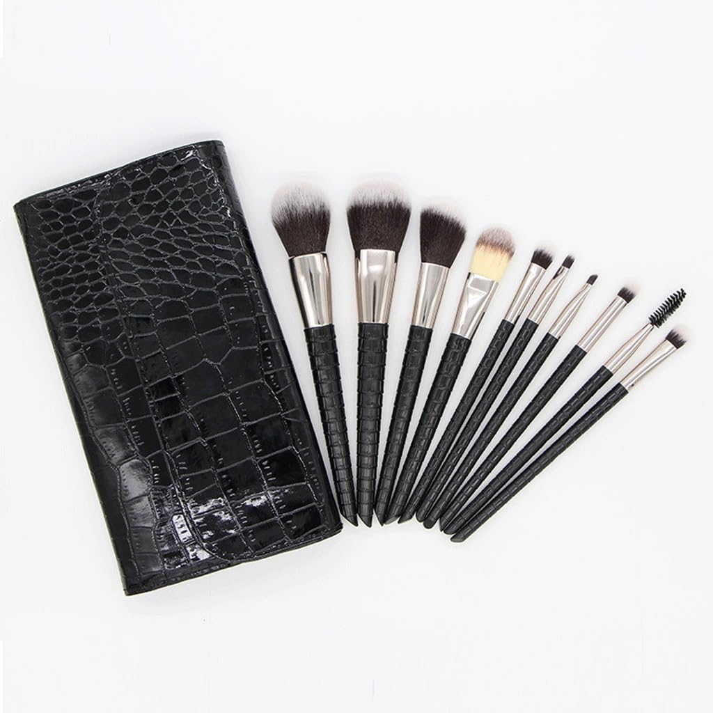 Juego de 10 brochas de Maquillaje, brocha for Sombra de Ojos en Polvo, Herramientas de Belleza for el Cabello Suave(Blue,White)