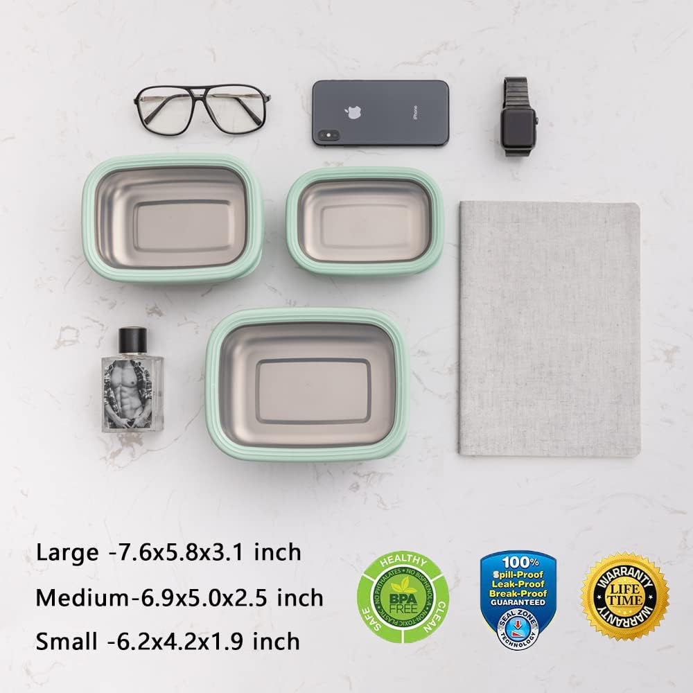 Lille Home Leak Proof Steel Food Containers - Snack Stainless Steel Containers - Ideal for Educational Settings & Daycare - Nesting Trio with Silicone Lids - 47oz+30oz+16oz - Dark Blue - Image 5