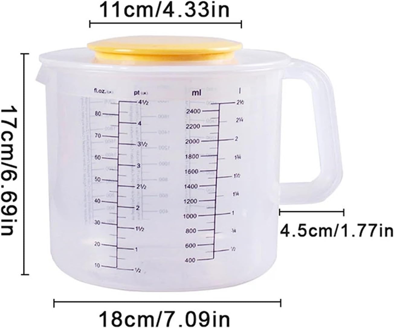 1Pcs 2.5L Transparent Baking Measuring Cup With Scale Kitchen Mixing Bowl With Lid Large Capacity Plastic For Home