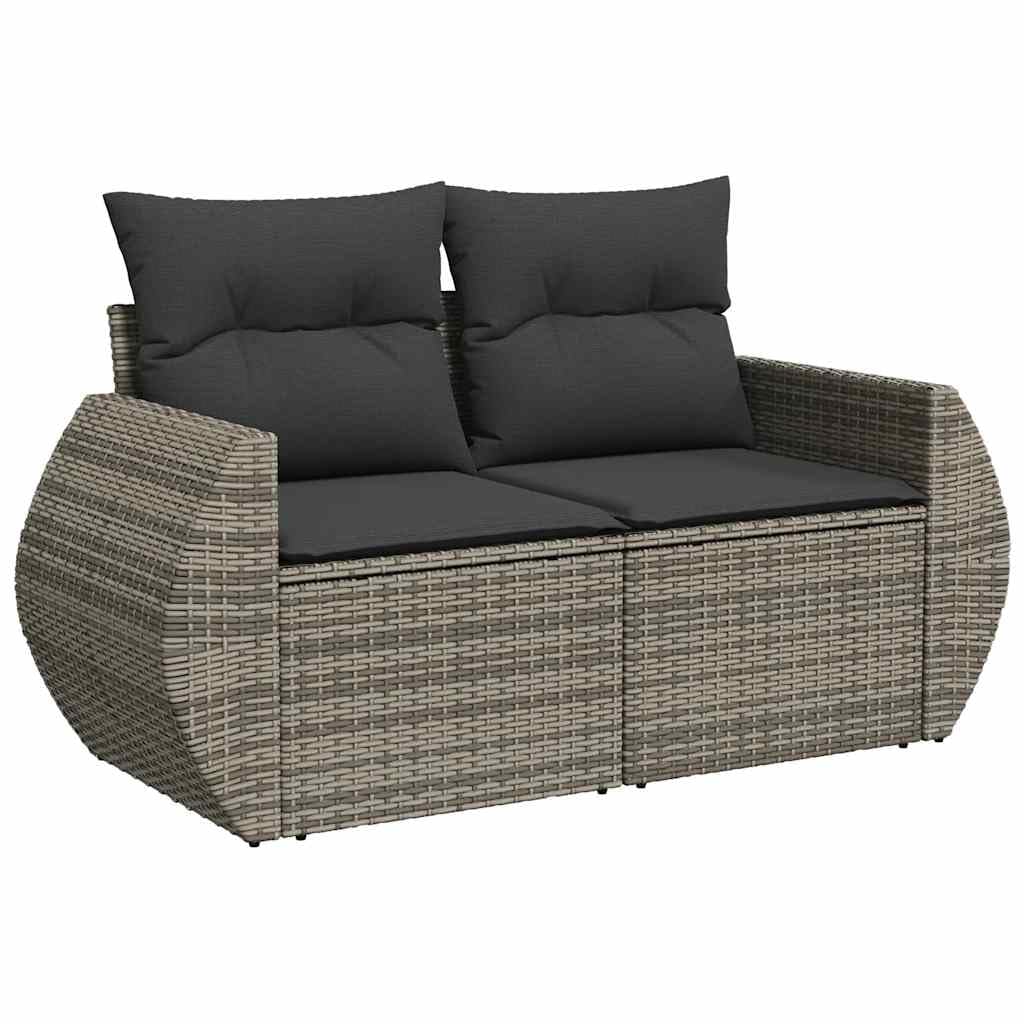 6 TLG. Sofá de jardín, ratán de polietileno gris, con almohada, espacio de almacenamiento, bolsa impermeable, para terraza y balcón