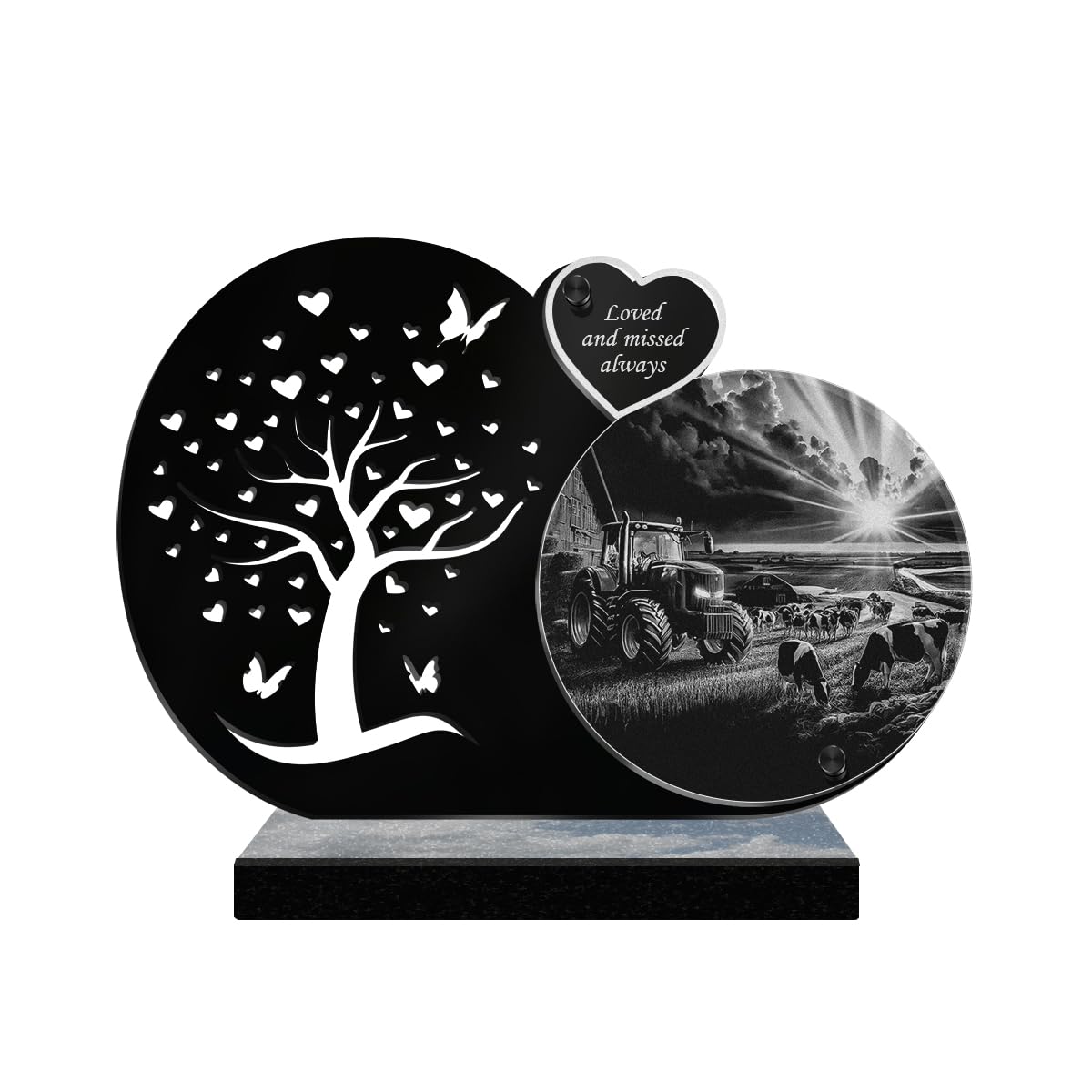 ETERNEL - Personalized Funeral Plaque Tree with Butterflies - Farm Tractor, Farmer, Cow - Customizable text, laser-engraved funeral plaque for tribute, tombstone, ceremony