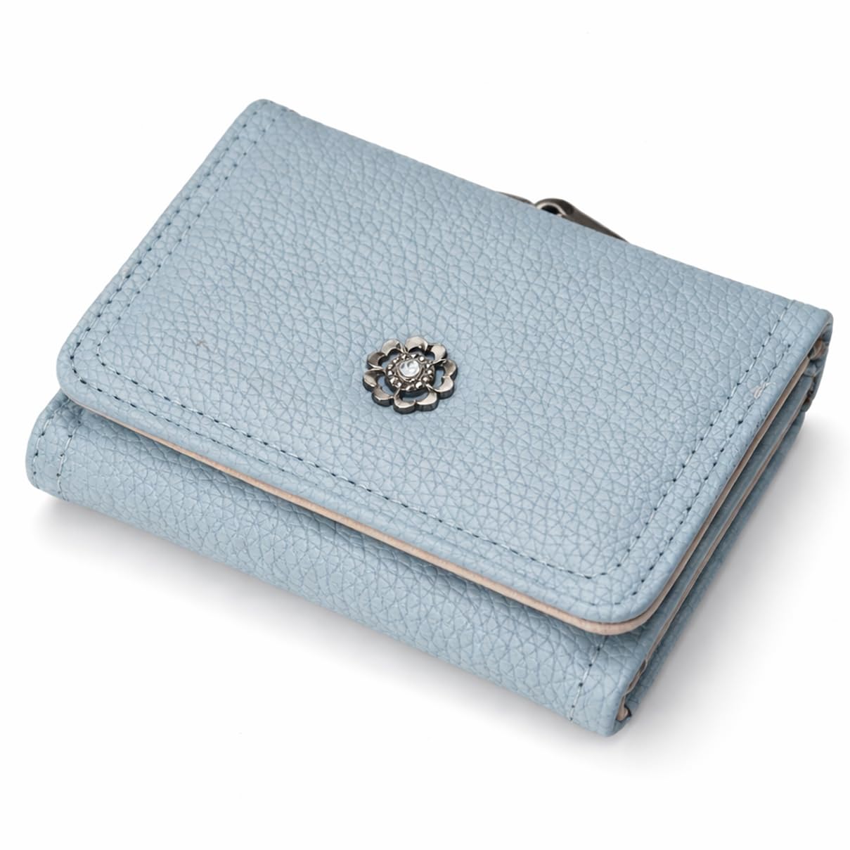Classic Brown PU Leather Wallet with Floral Clasp, Multiple Card Holders, Photo Slots, Coin Pocket, Note Compartments, 23 cm, Anti-Oxidation Hardware (Soft Sky Blue)-image-27