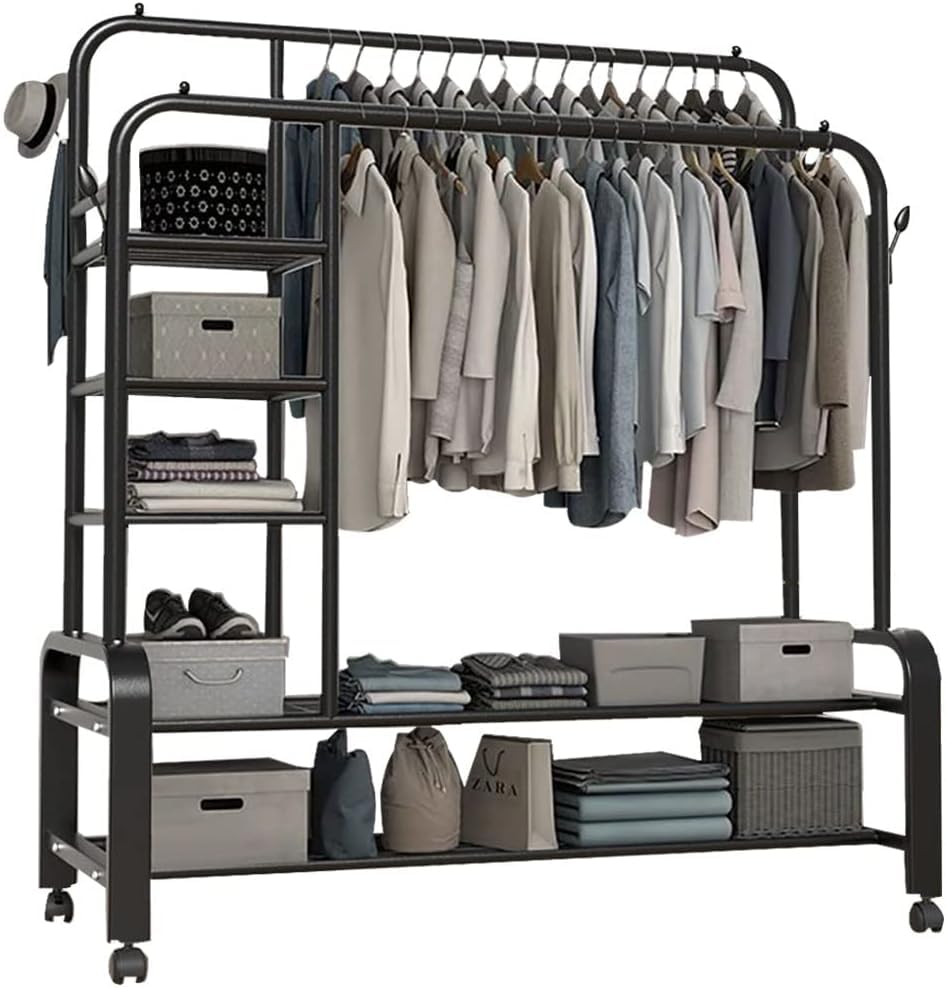 Porte-manteau ultra robuste charge 100kg avec penderie 3 en 1 et étagère chaussures