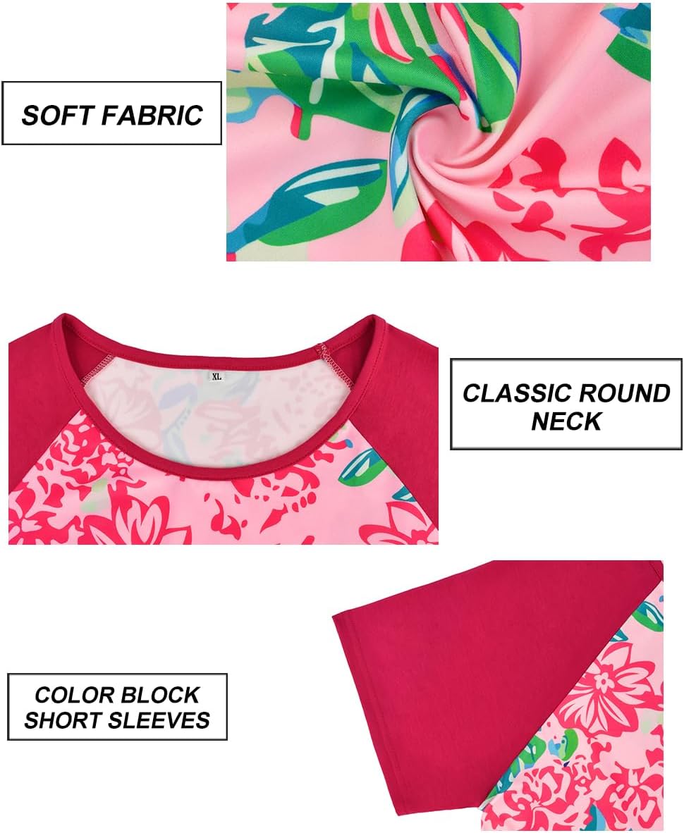 CARCOS Plus Size Tops for Women Short Sleeve Raglan Striped Tee Color Block Crewneck/V Neck Tunic Loose Fit Summer XL-5XL - Image 4