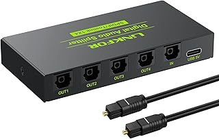 LiNKFOR 4×1 Audio Optical Switch Toslink SPDIF Fiber Optic Digital Switch Splitter Audio Support LPCM2.0 DTS Dolby-AC3 wit…