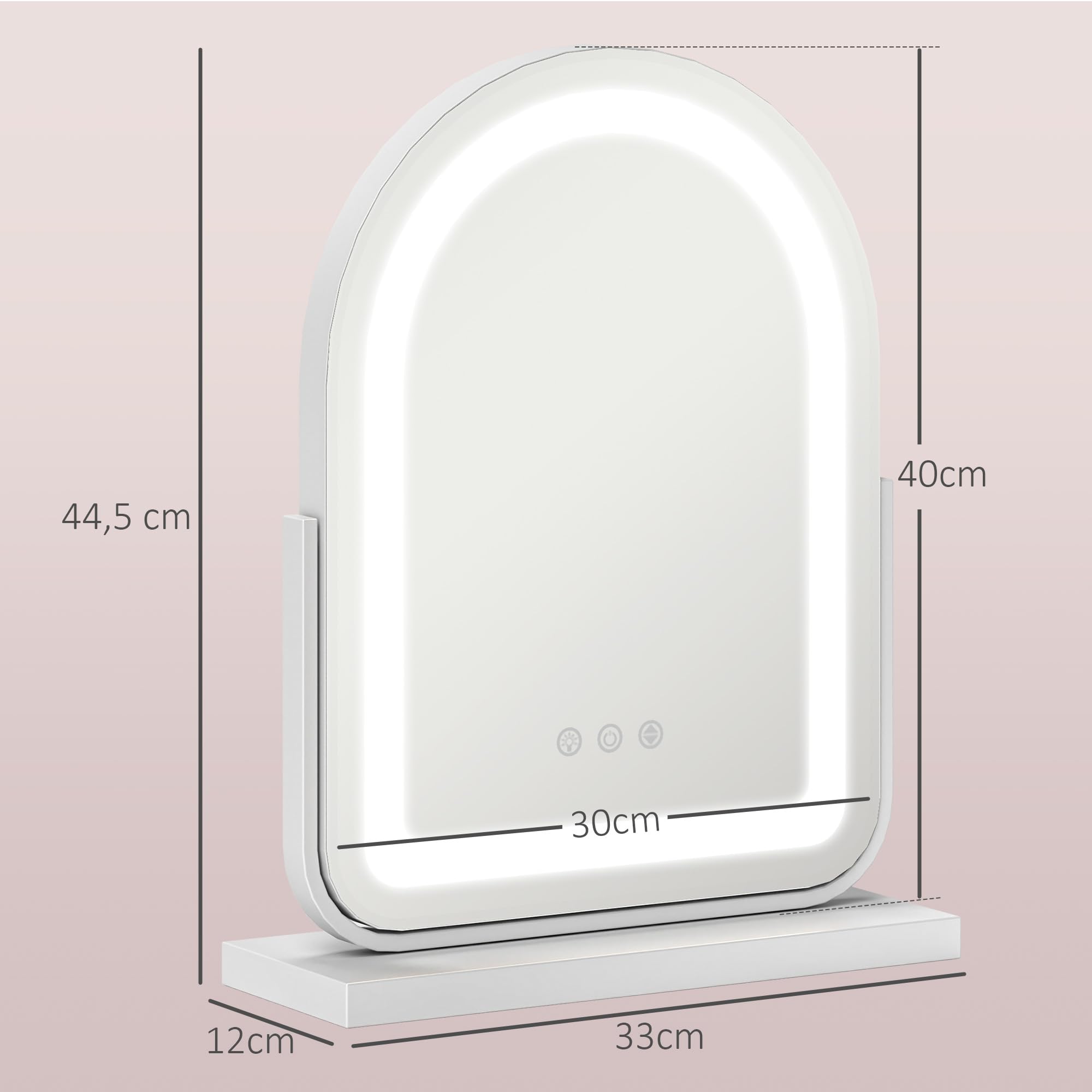 HOMCOM Espejo Maquillaje con Luz LED Espejo Tocador Giratorio con 3 Modos de Iluminación Ajustables Interruptor Táctil Rotación Regulable de 360° y Función de Memoria Blanco