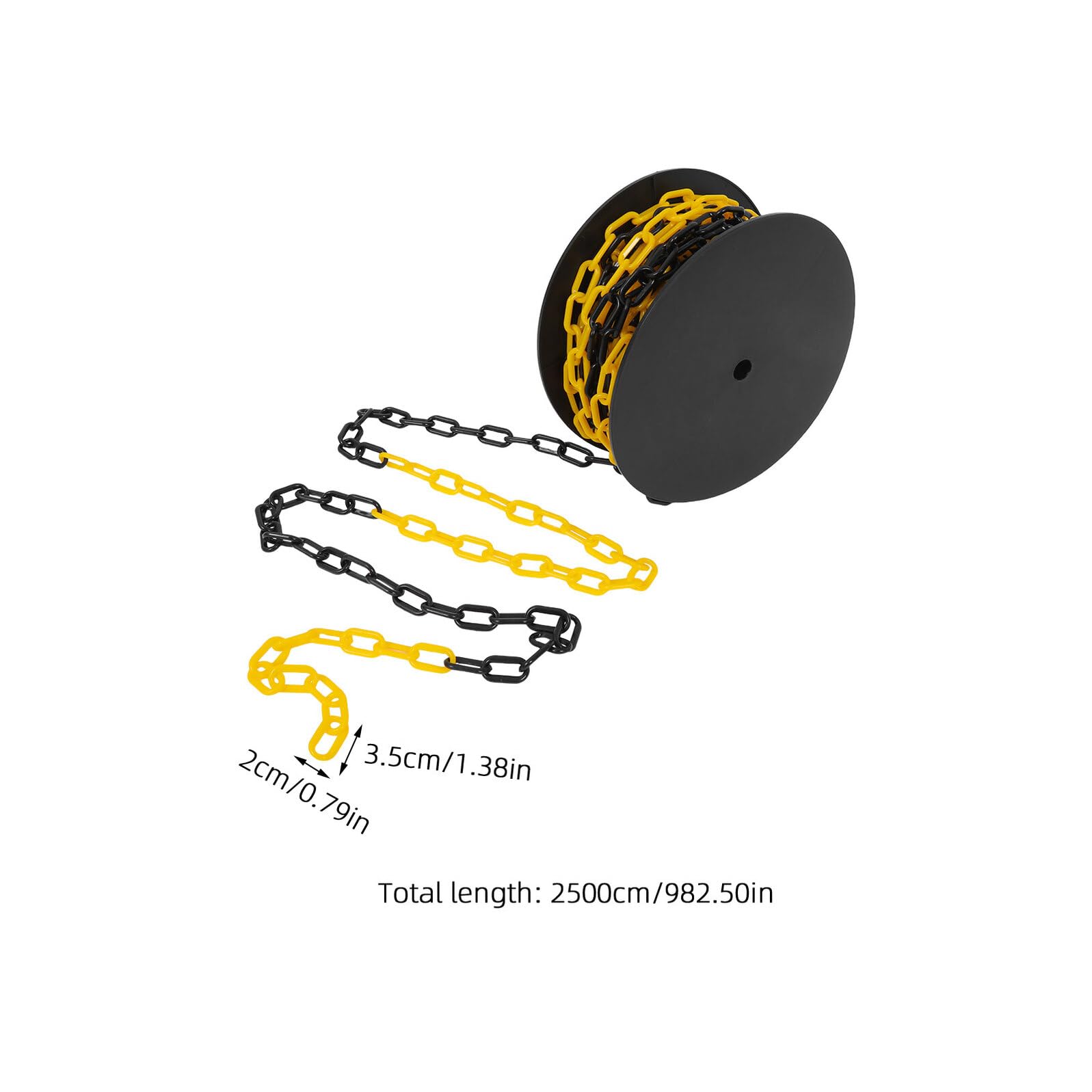 Cadena de barrera de seguridad de plástico amarillo y negro resistente a la intemperie, 6 mm de grosor, para señalización de control de multitudes y soluciones de valla segura